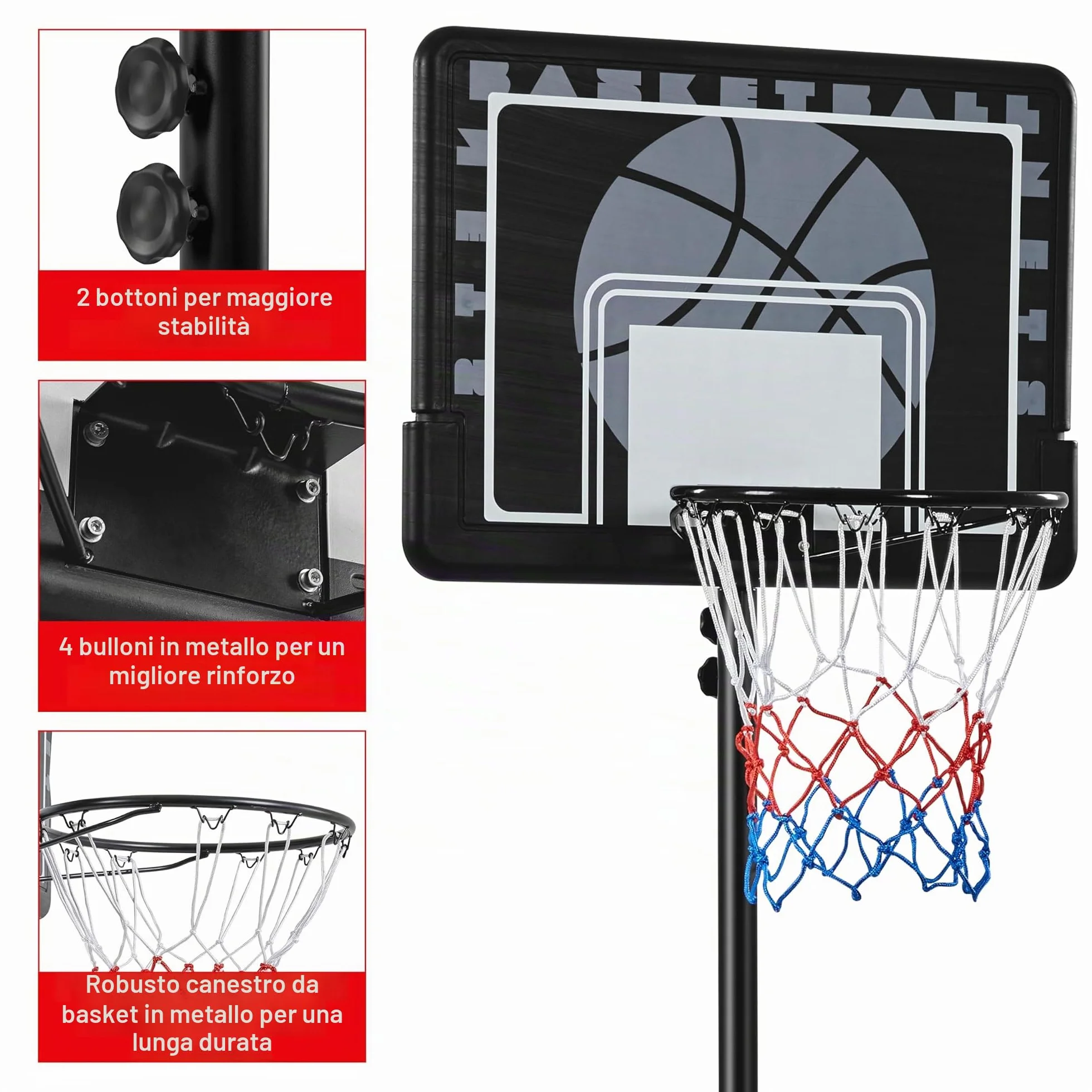 Yaheetech Canestro Basket Esterno Interno in HDPE e Metallo con Colonna Tabellone Canestro