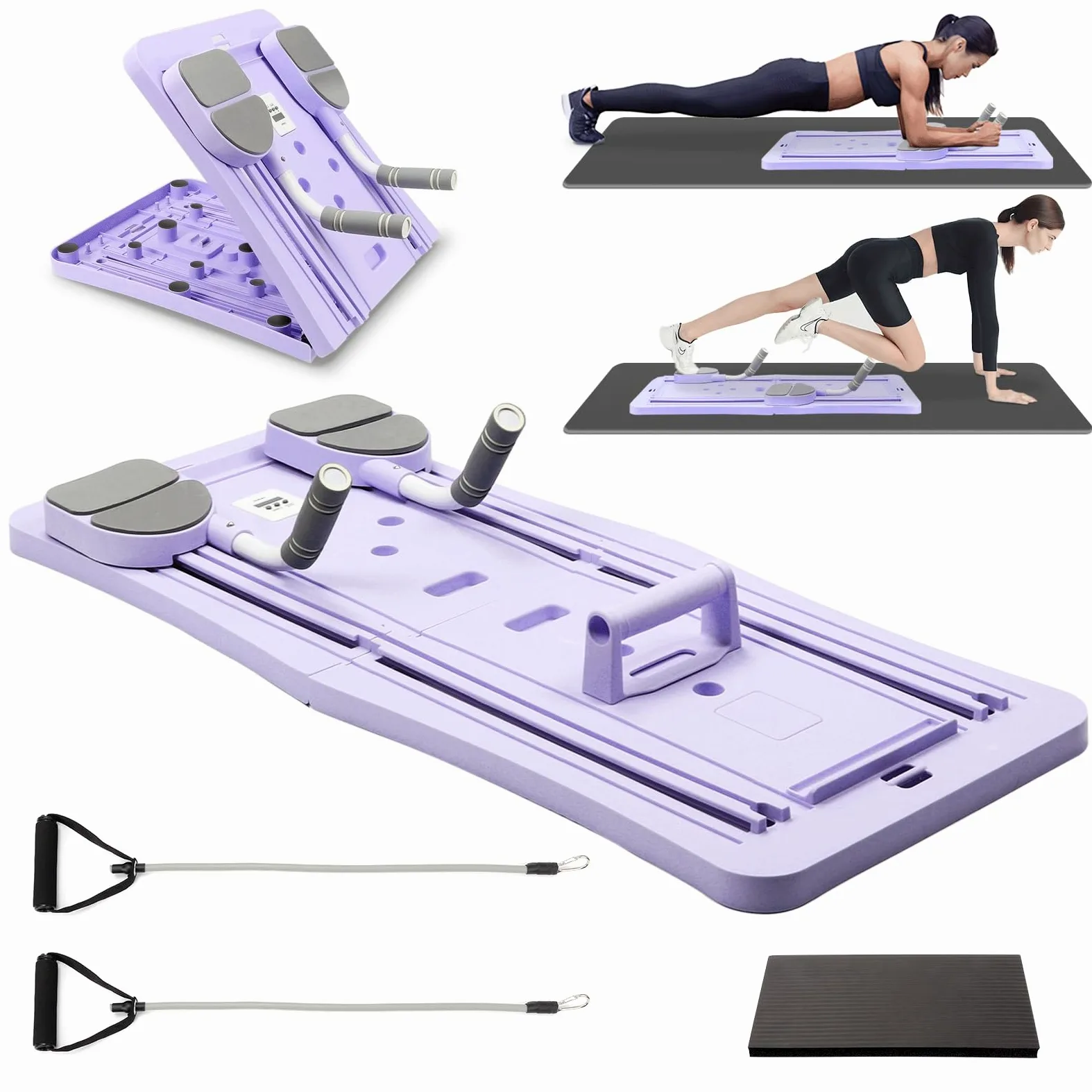 Qivine Reformer Pilates, 4 in 1 Reformer Pilates per Casa con Timer e Anello di Trazione, Pilates Board Multifunzione, Kit Roller Esercizi Addominali per Fitness, Workout, Casa