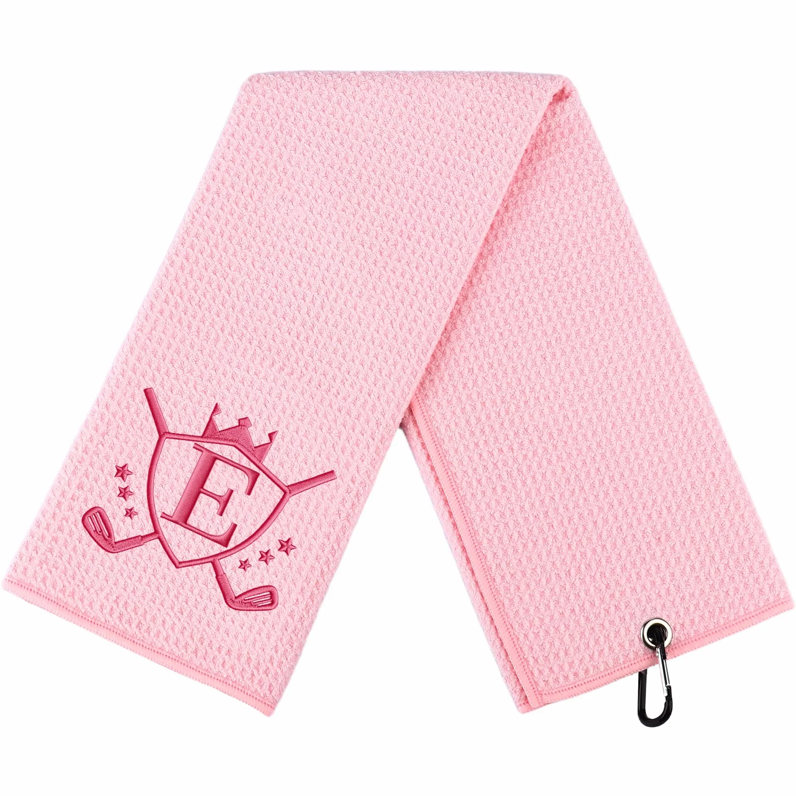 Asciugamano da golf in microfibra 40,6 x 61 cm con clip, rosa, iniziale E
