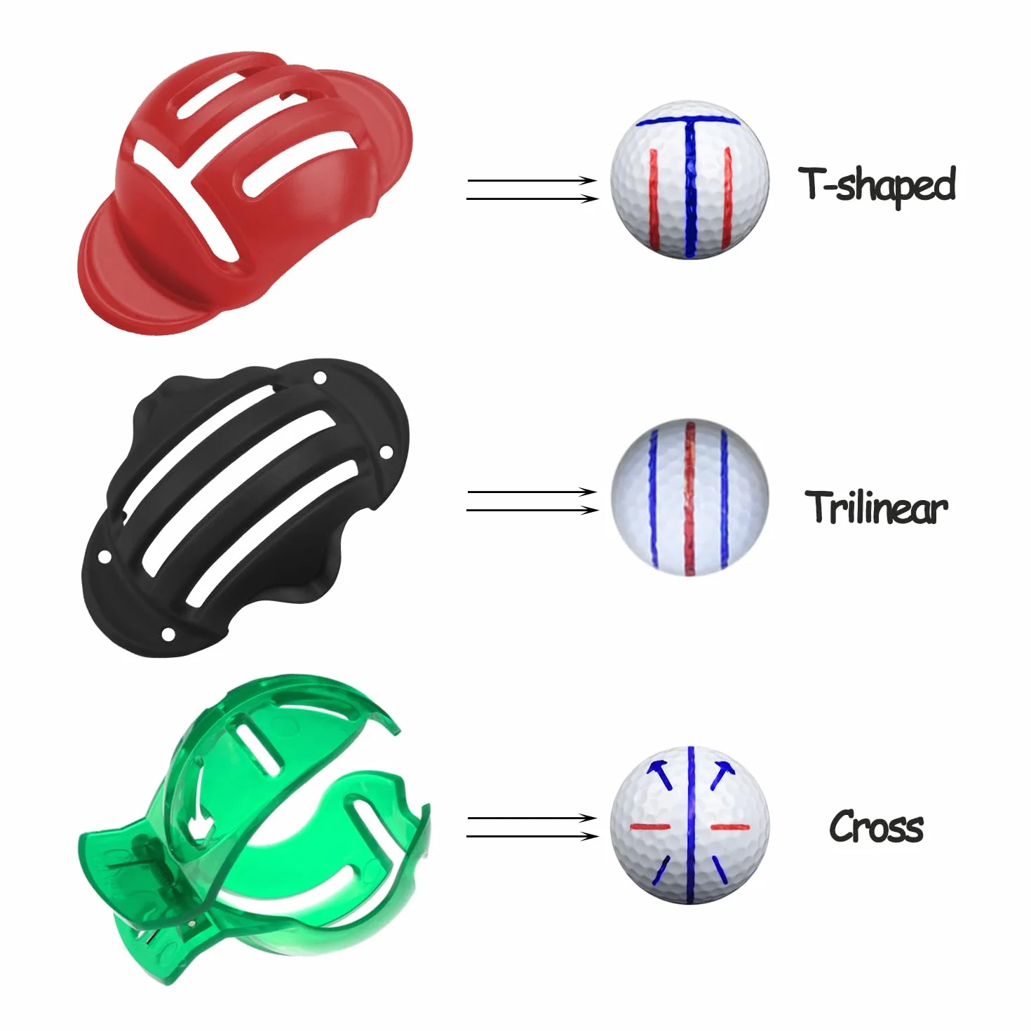 Set di allineamento per pallina da golf - Confezione da 3 inserti, 2 penne, pennarelli
