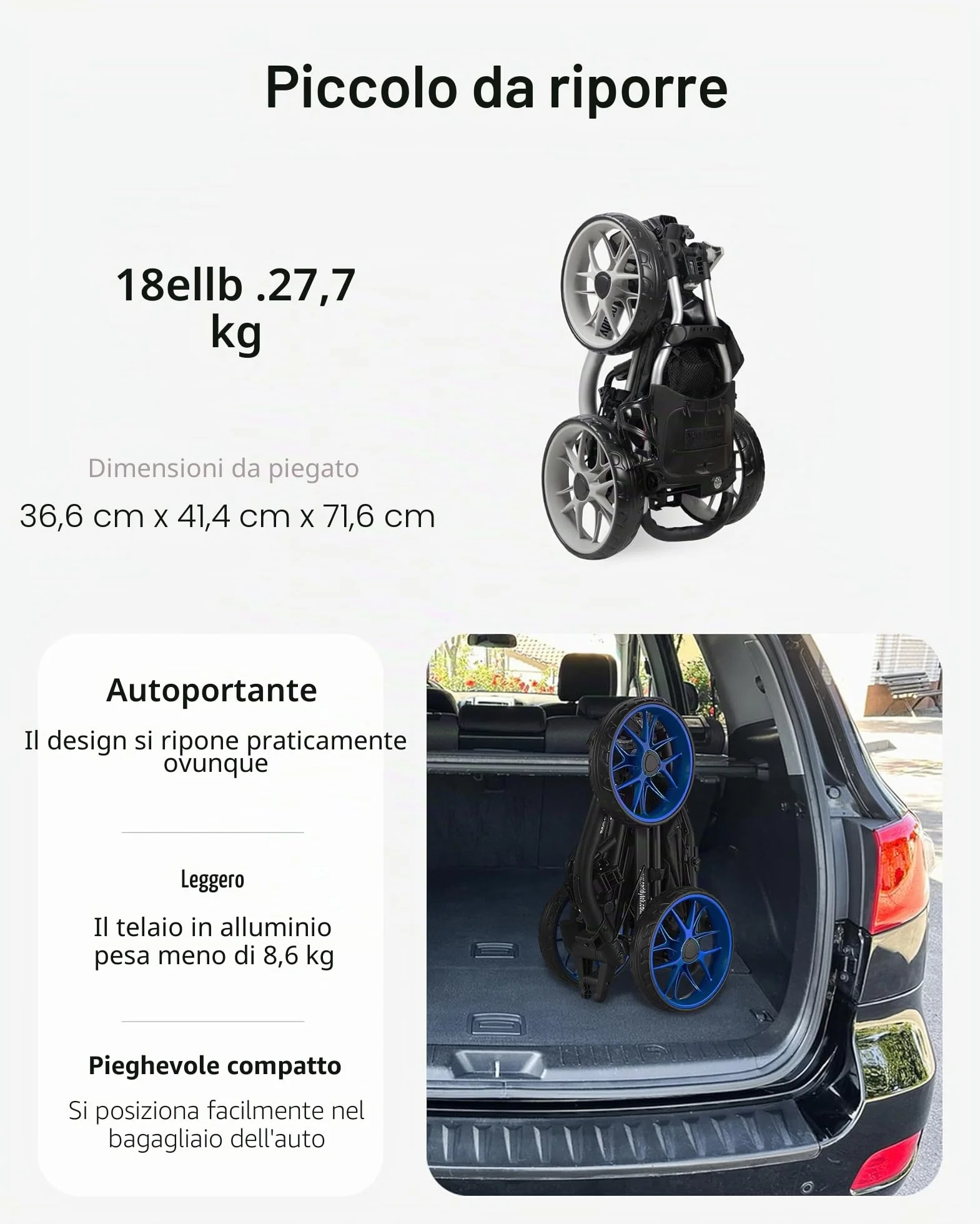 Caddytek CaddyLite EZ Fold versione 8, Carrello da golf pieghevole leggero a 3 ruote