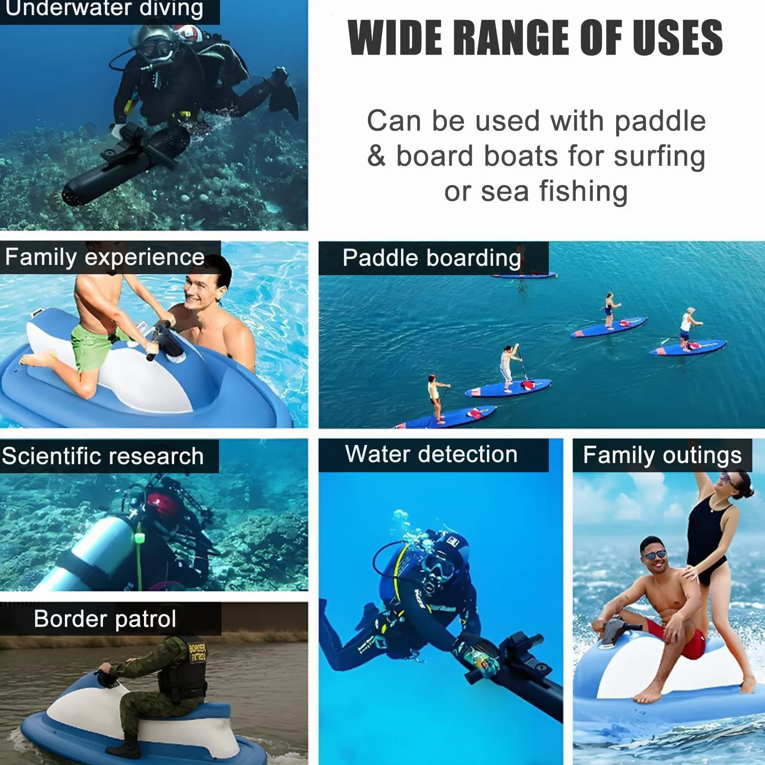 Moto d'Acqua Gonfiabile Elettrica Subacquea con Motore Barche Elettriche da Mare per Adulti 3-7 km/h Attrezzatura per Immersioni Subacquee e Nuoto Boat+Thrusters