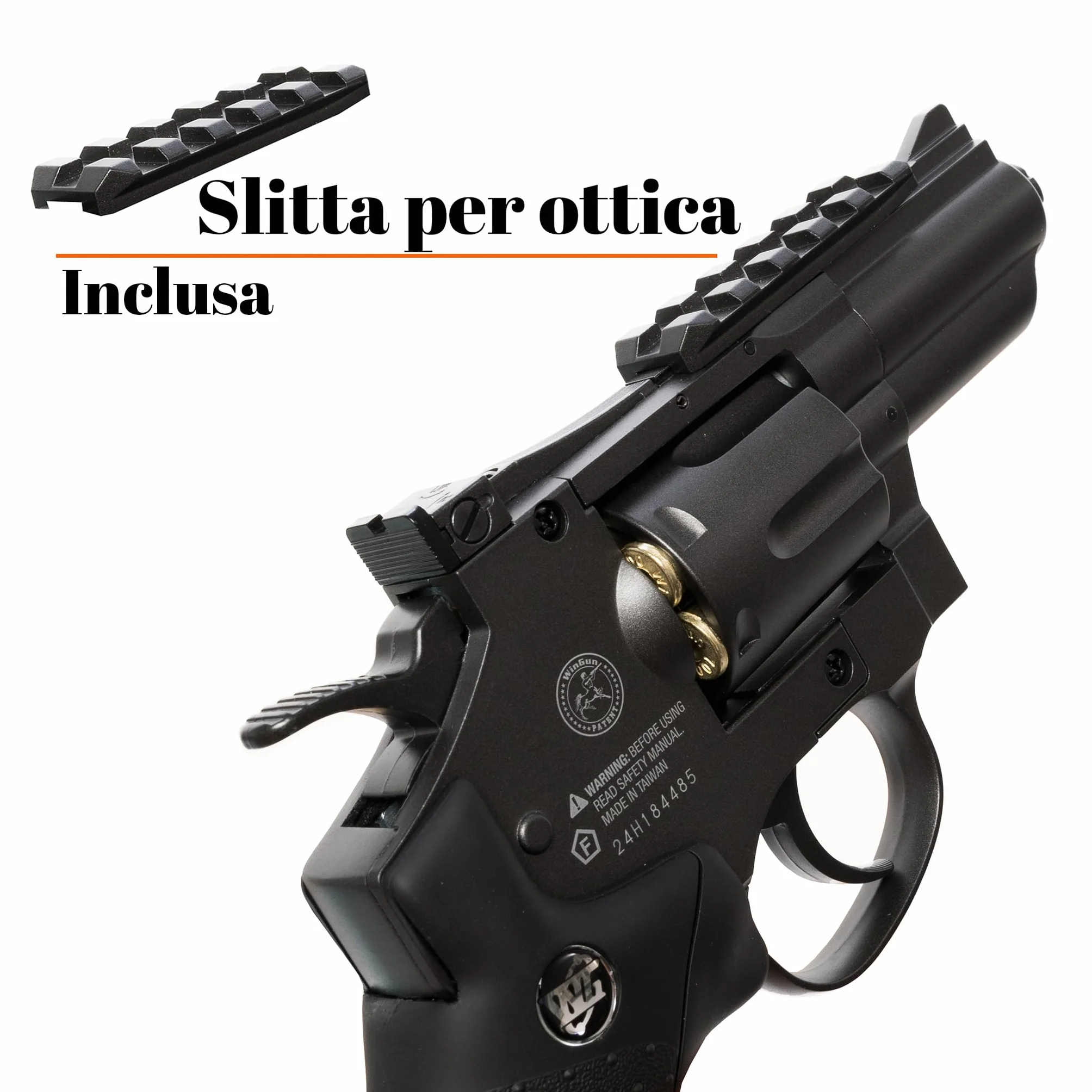 Pistola Softair Revolver a Pallini 6mm, 0,9 Joule, 34x12,5 cm, 5 Bombolette CO2, 1000 Pallini, Caricatore, 6 Bossoli