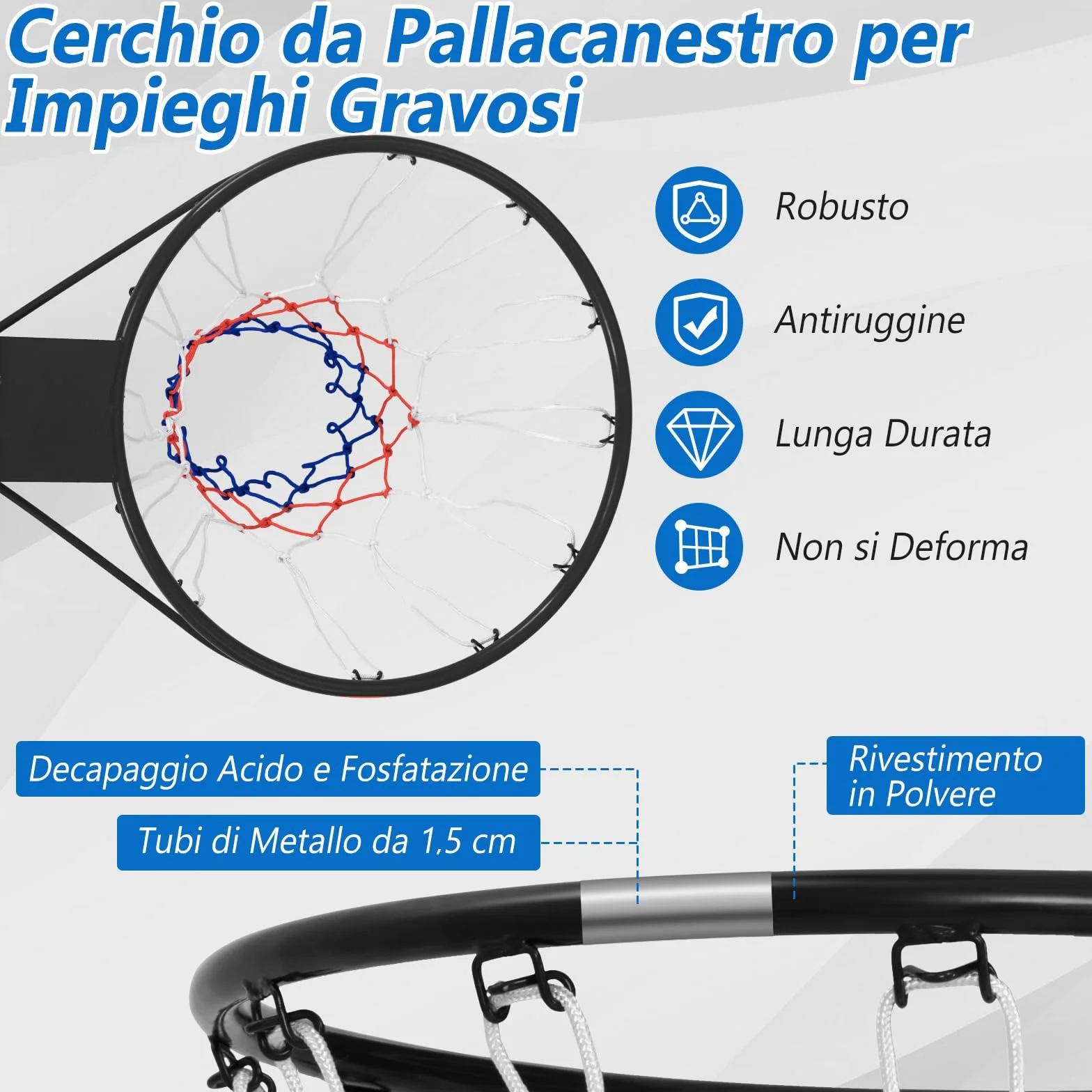 COSTWAY Canestro da Basket a Parete, Anello Pallacanestro con Rete Antipioggia per Bambini e Adulti