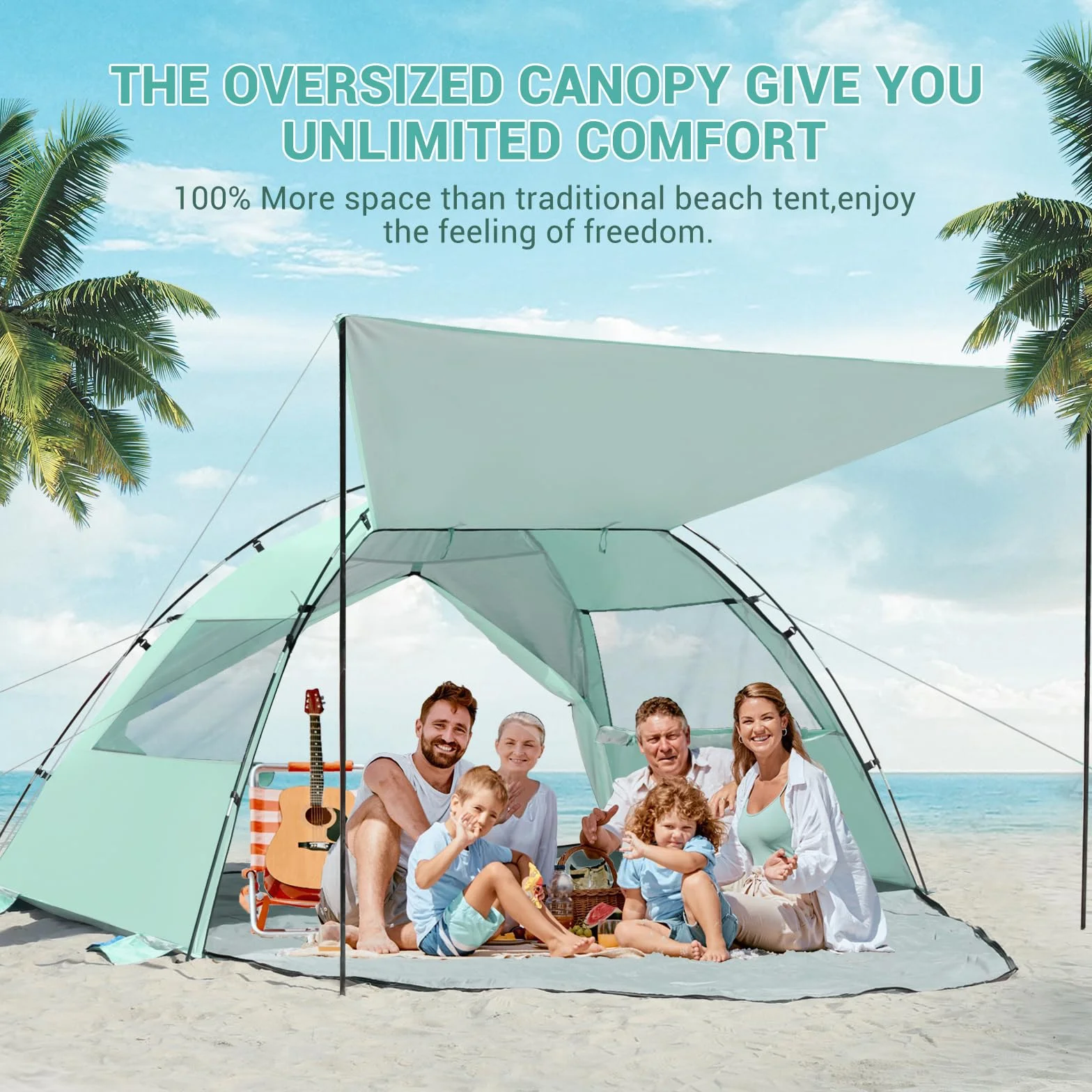 Elegear Tenda da Spiaggia Completamente Chiusa per 4-7 Persone con Protezione Solare UPF 50+