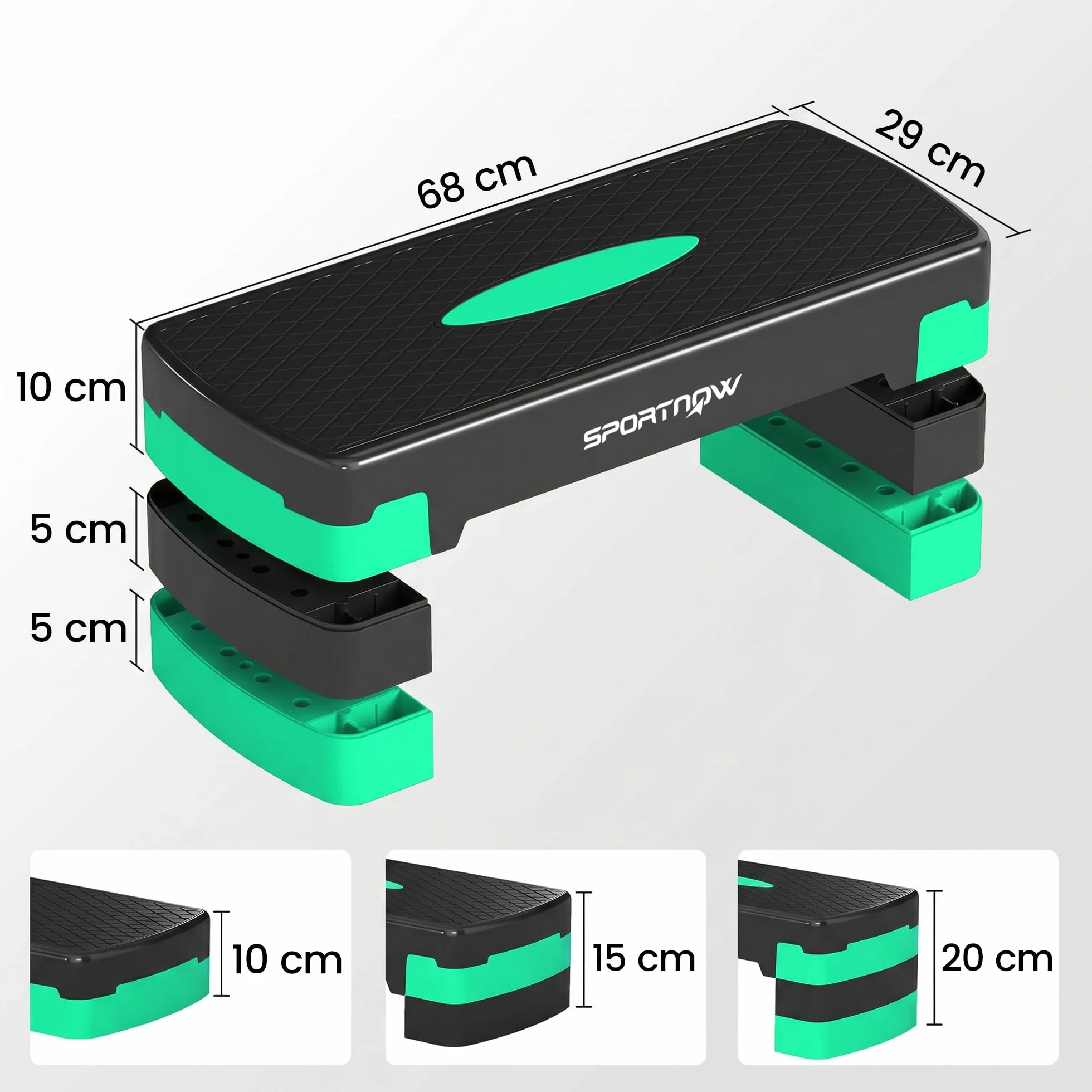 SPORTNOW Stepper Aerobico Regolabile, Step Palestra Altezza 10/15/20cm, Fitness Casa Cardio e Forza, Verde