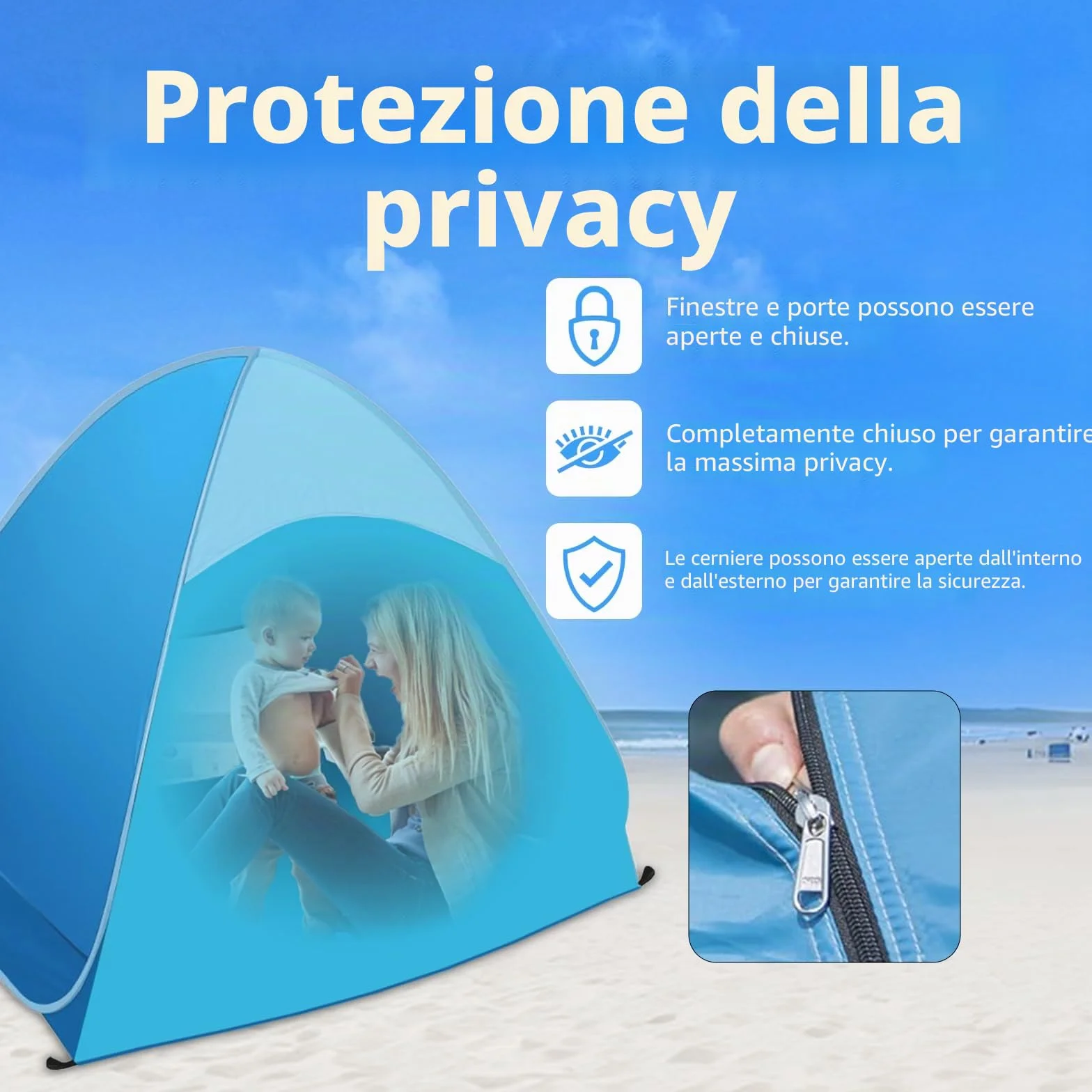 Tenda da Spiaggia Pop Up 1-2 Persone, Protezione Solare UV UPF 50+, Leggera con Borsa