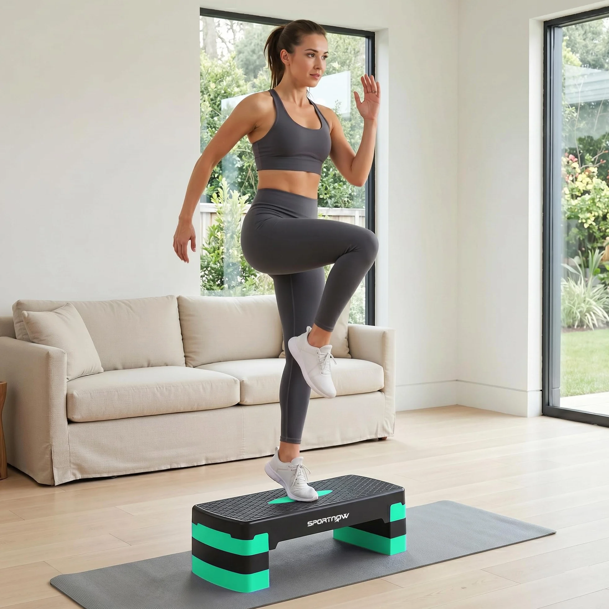 SPORTNOW Stepper Aerobico Regolabile, Step Palestra Altezza 10/15/20cm, Fitness Casa Cardio e Forza, Verde