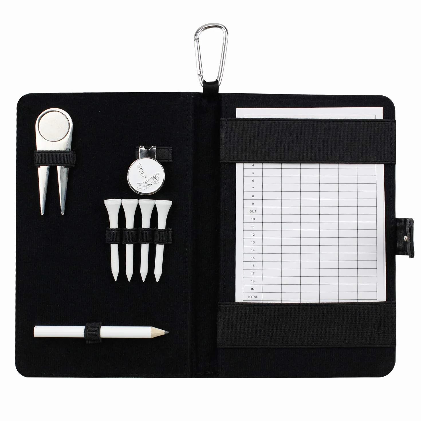 KOFULL Portascorecard da Golf in Pelle con Segnapalla Copertura Libro Yardage Nylon Mimetica Regalo Uomo Matita