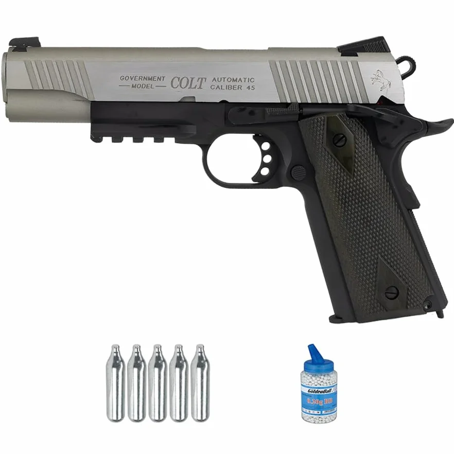 Pistola Airsoft Colt 1911 Rail Gun Bicolor CO2 6mm Blowback 1 Joule