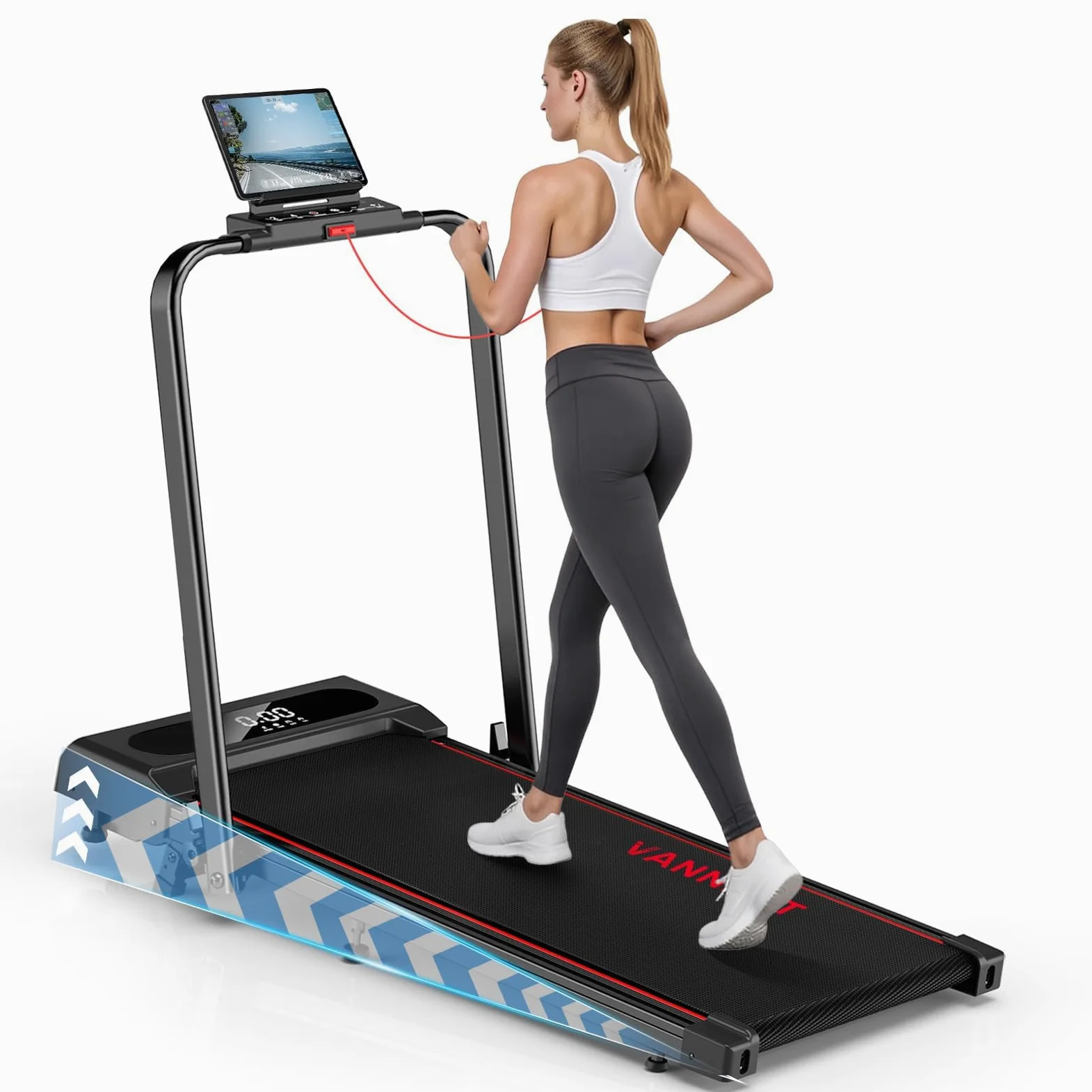 Tapis Roulant Pieghevole, VANNECT 5 IN 1 con Inclinazione, 1-12KM/H Walking Pad Elettrico, Telecomando e Display LED, APP, Portatile per Casa Tapis Roulant Salvaspazio Capacità 150kg