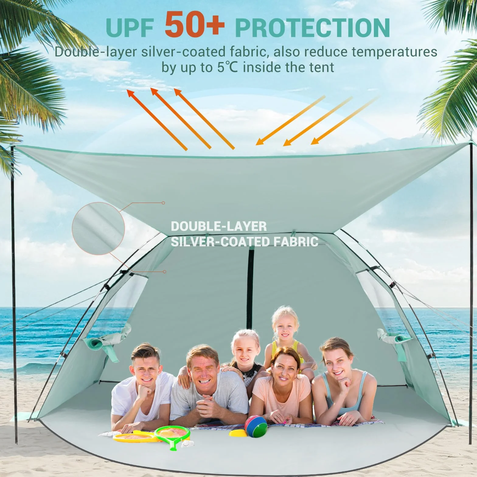 Elegear Tenda da Spiaggia Completamente Chiusa per 4-7 Persone con Protezione Solare UPF 50+