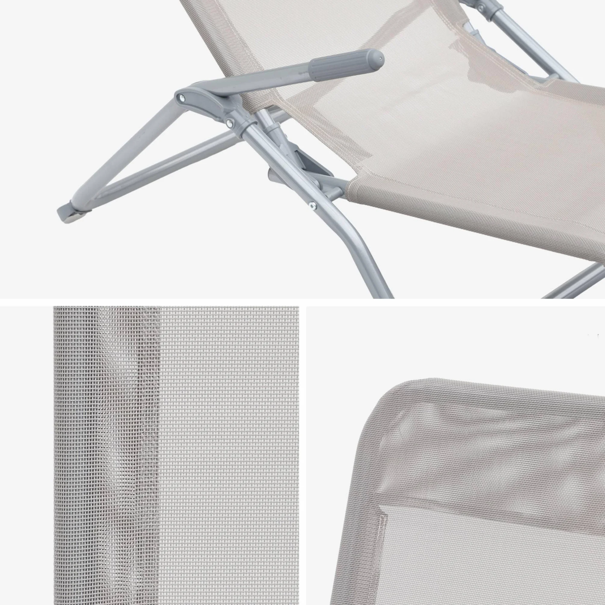 Set 2 sdraio in textilene multiposizione Grigio bruno - 60x165x70 cm