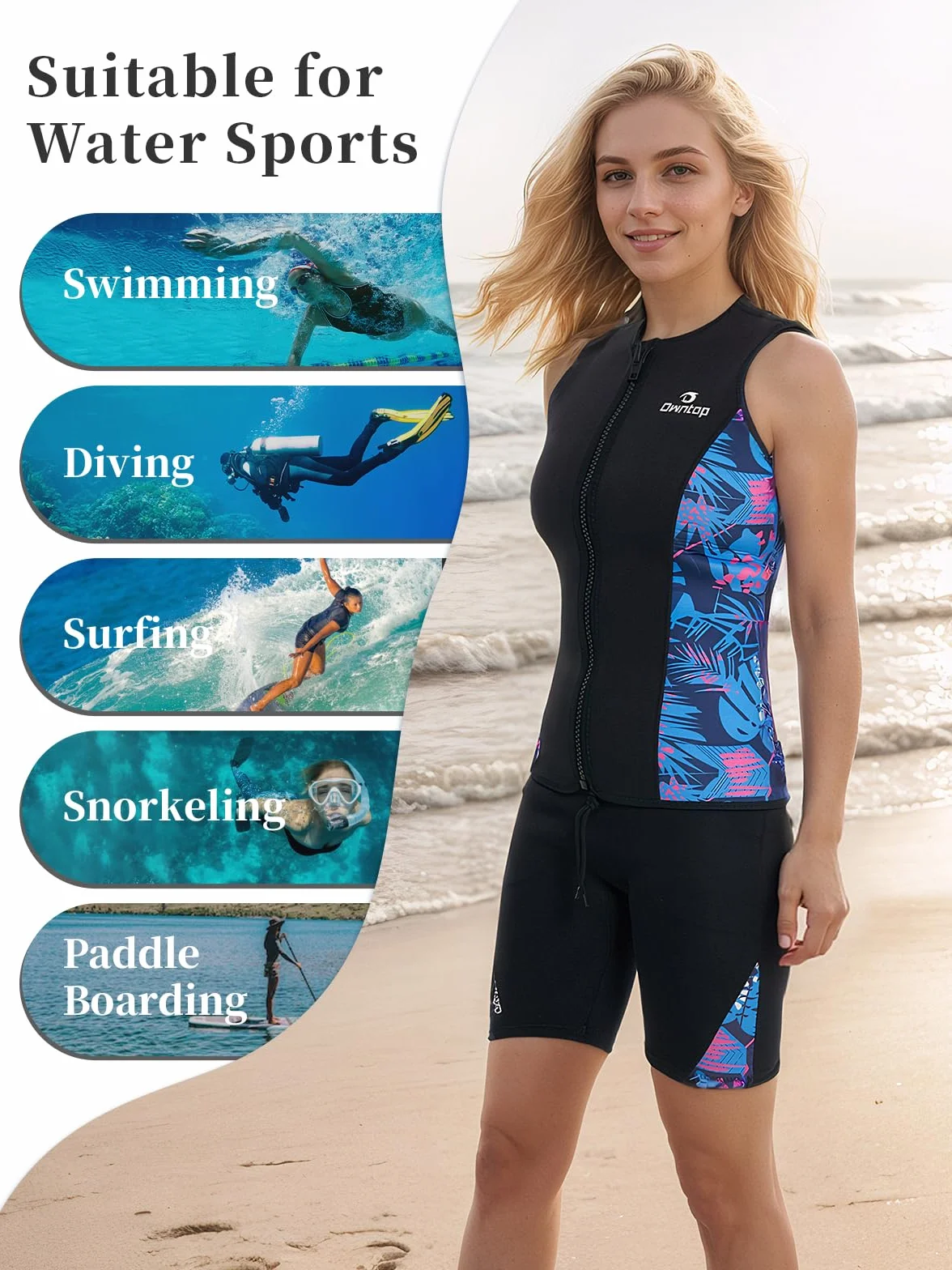 Owntop Muta da uomo e da donna Gilet in Neoprene Termico 3 mm Giacca Senza Maniche Surf Snorkeling Nuoto Immersioni