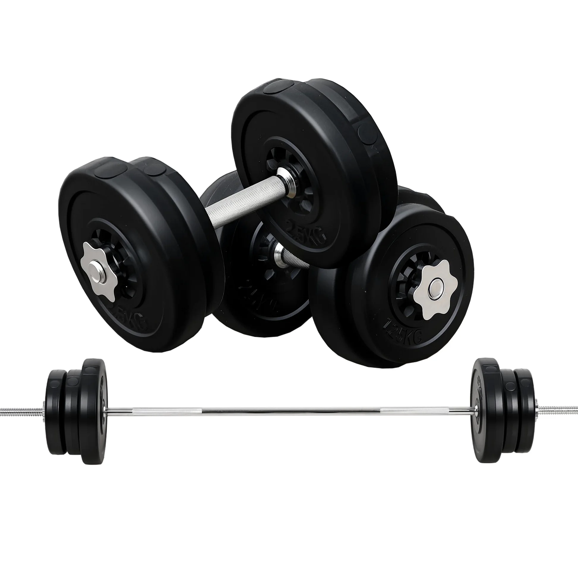 HOMCOM Set Bilanciere e Dischi 65kg con 2 Manubri Pesi, Bilanciere Palestra Manubri con 14 Dischi in Acciaio e Plastica