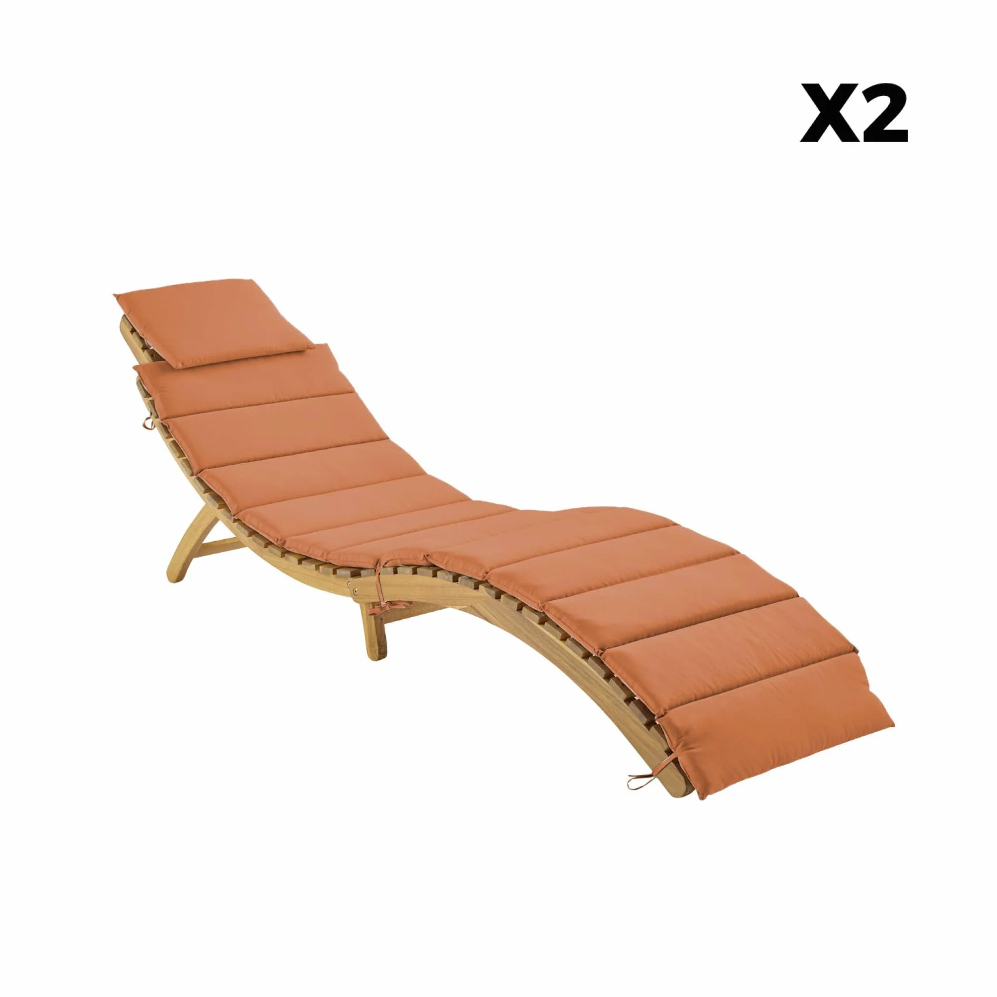 Set 2 lettini prendisole in legno di acacia Terracotta - 184x55x63.5 cm
