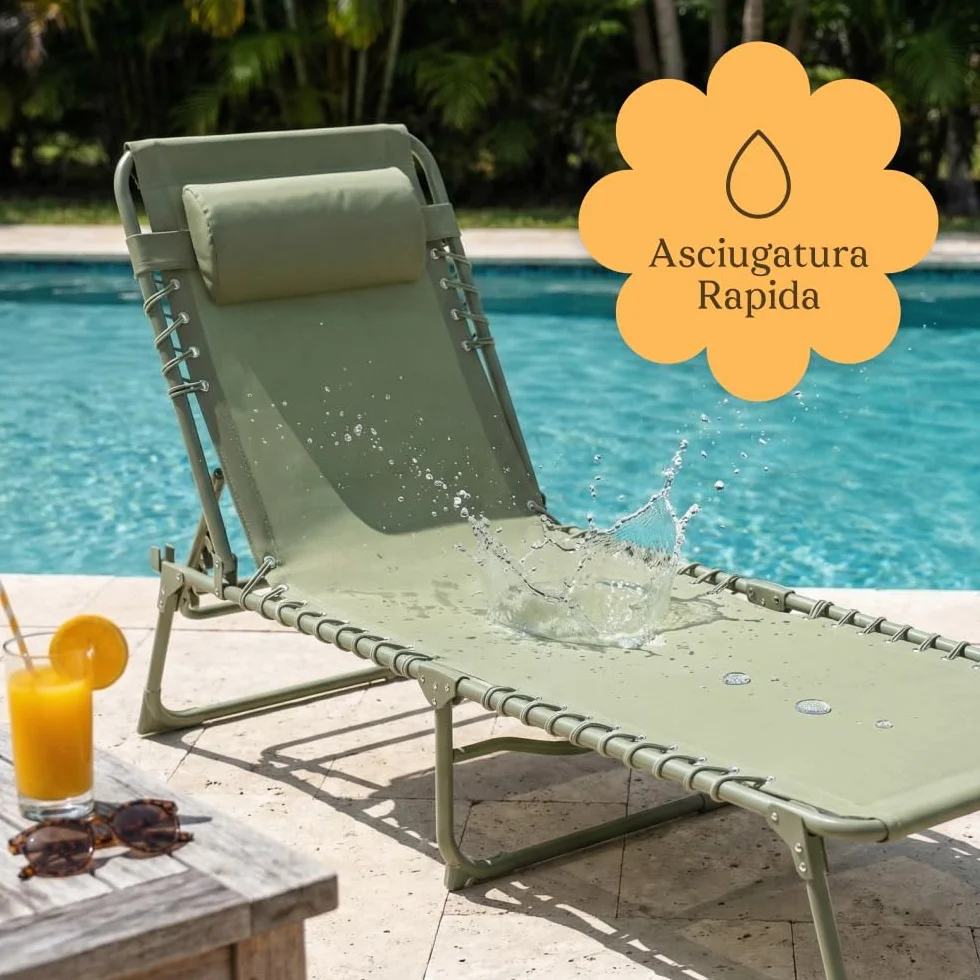 CASABEL Sedia Sdraio Pieghevole da Giardino, Set di 2 Lettini Pieghevoli Esterno Comodi e Resistenti, Struttura in Acciaio e Rivestimento in Textilene, Arredo Giardino Prendisole, Verde salvia