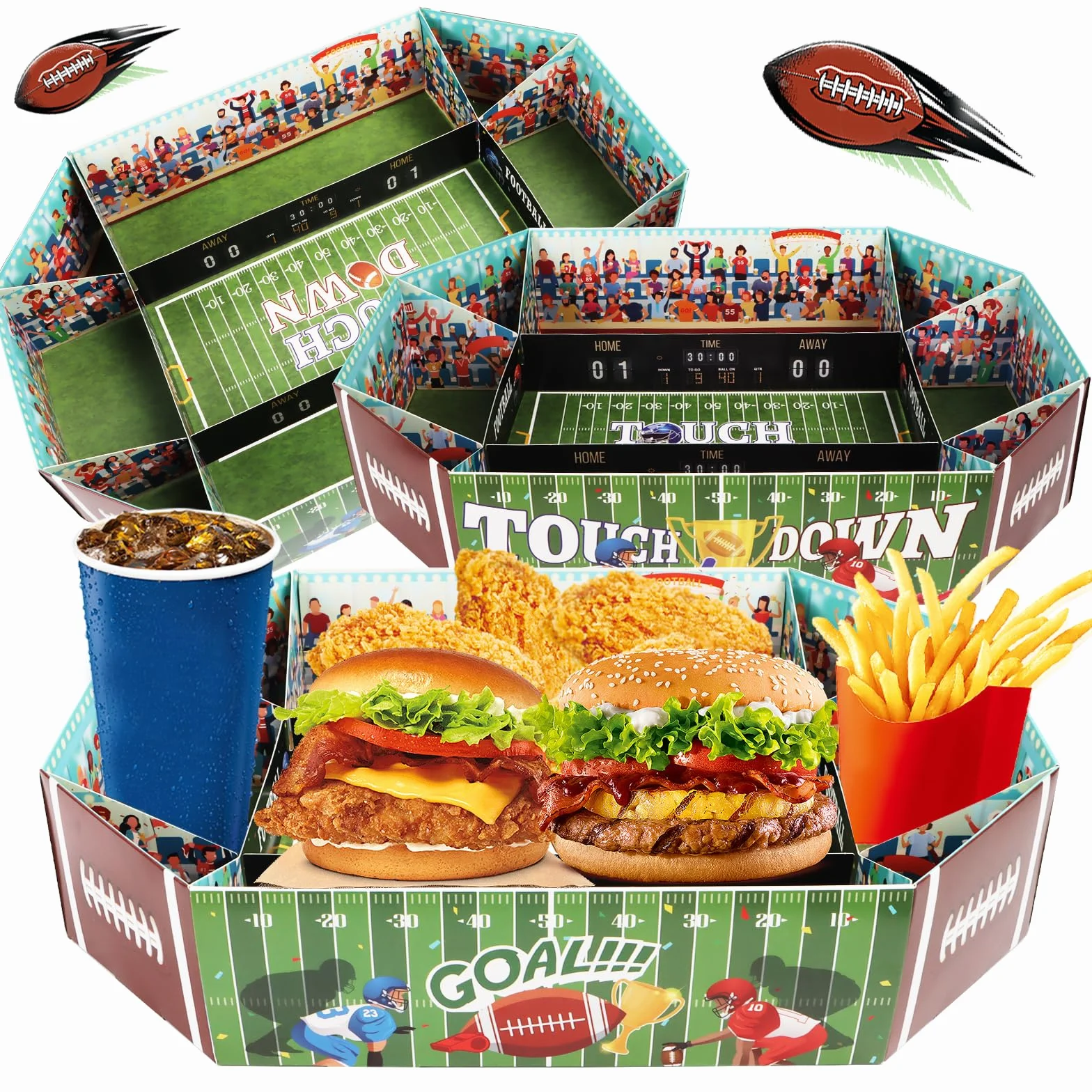 Football Snack Stadium 3 pezzi vassoio da portata calcio accessori festa