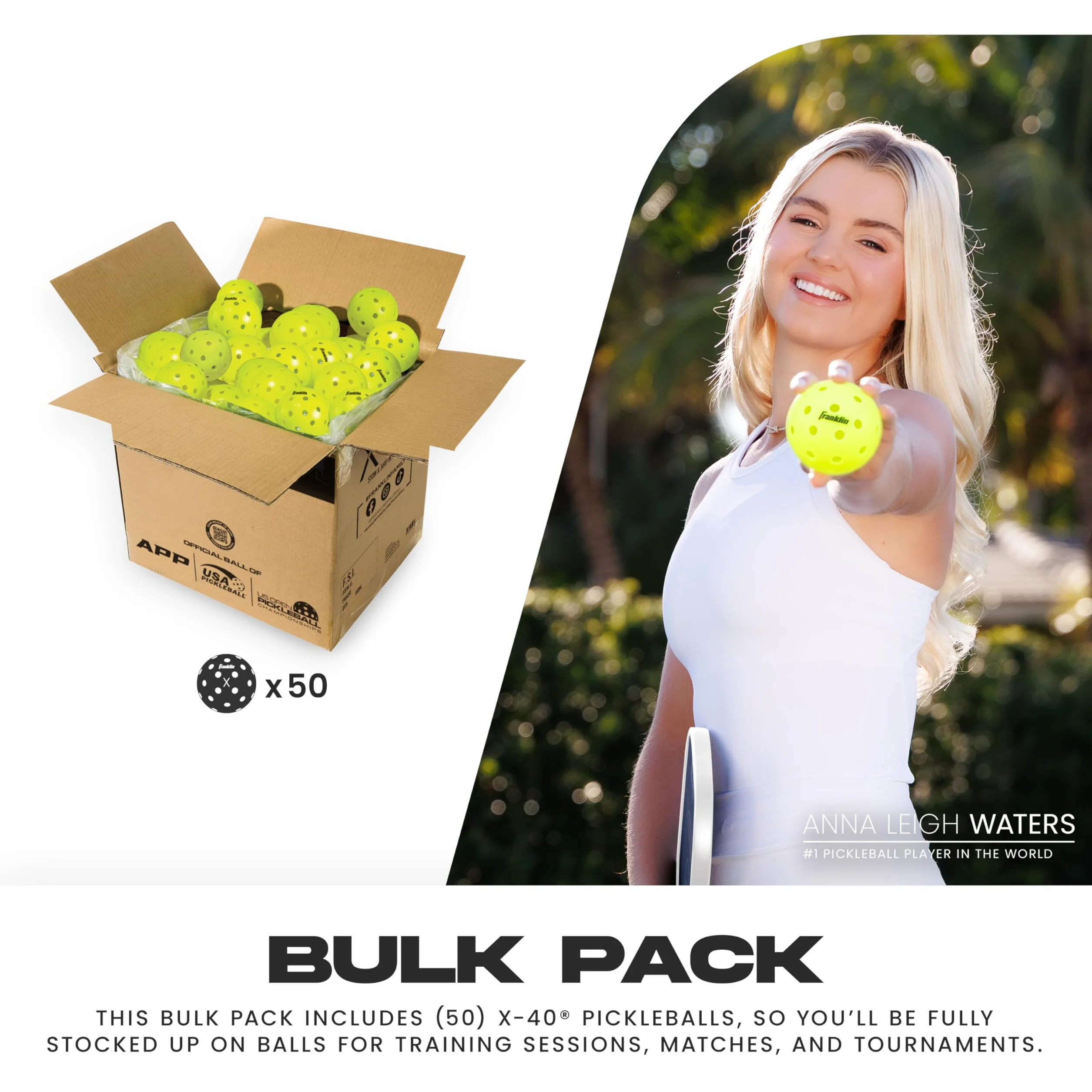 Franklin Sports X-40 Outdoor Pickleballs - USAPA Official Balls - Optic Yellow 50 Pack