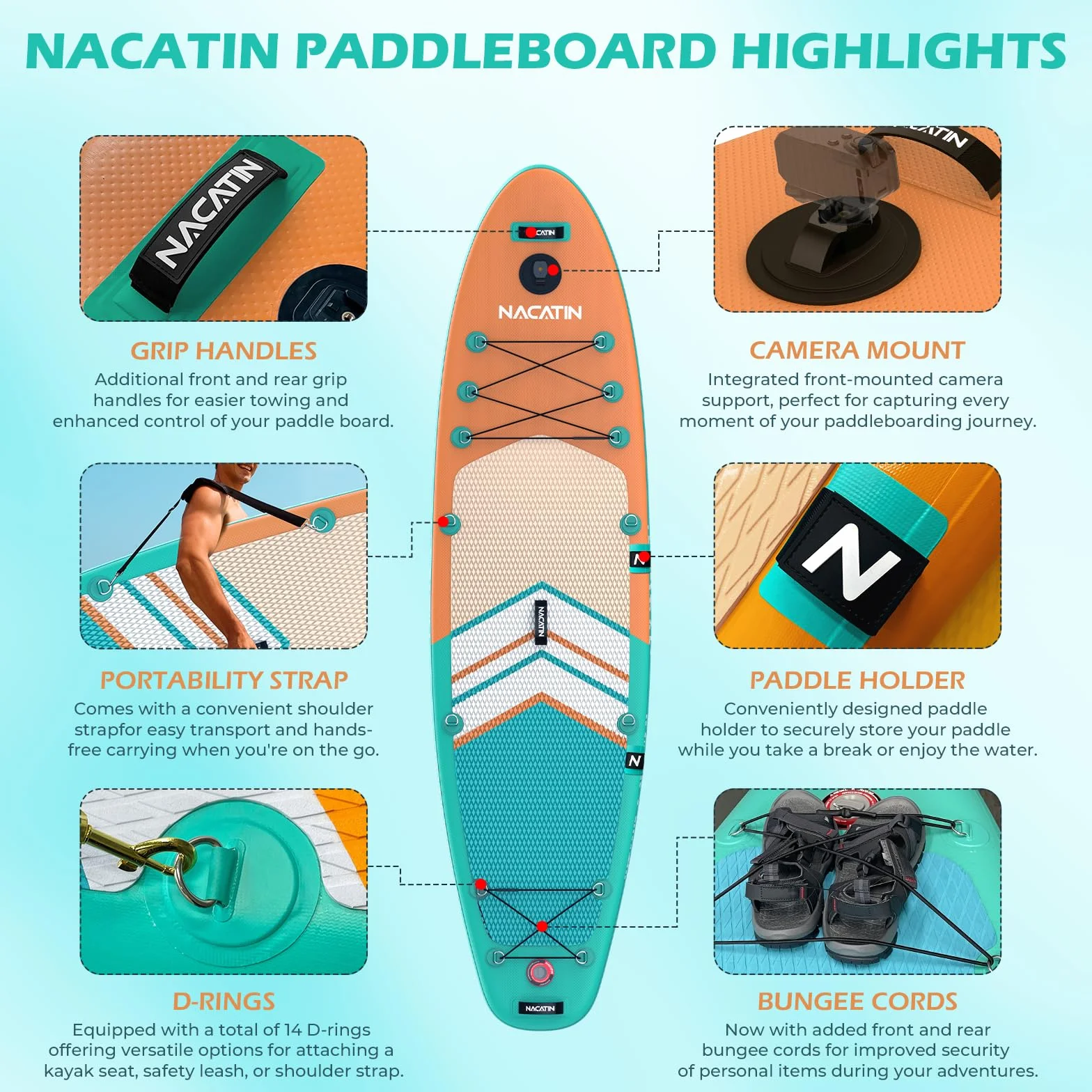 NACATIN Tavola gonfiabile per pagaia Arancione