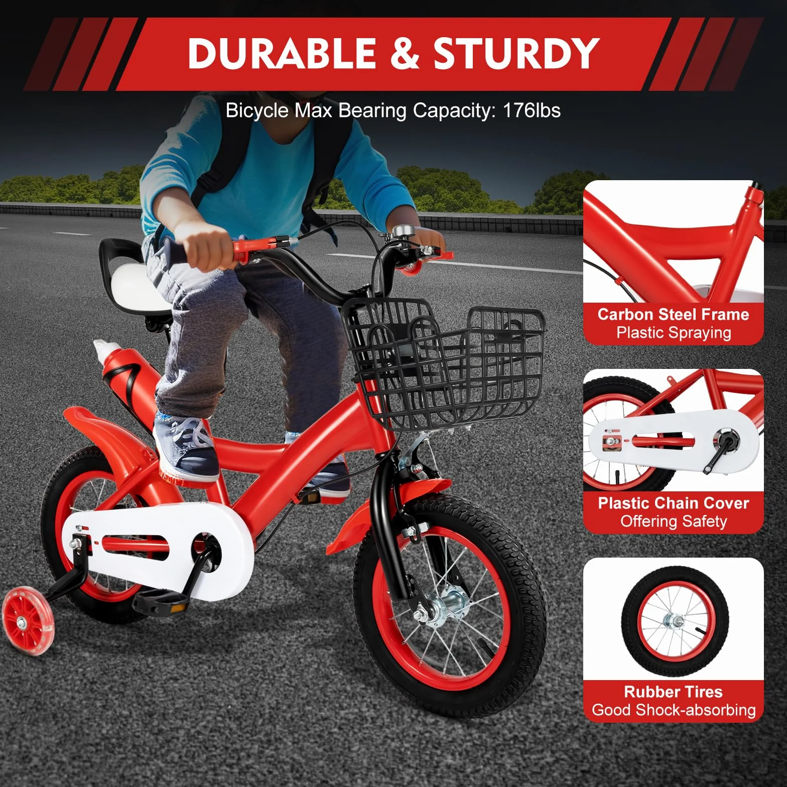 Bicicletta Bambini 12 Pollici 3+ Anni Ruote Supporto Manubrio Sella Regolabile