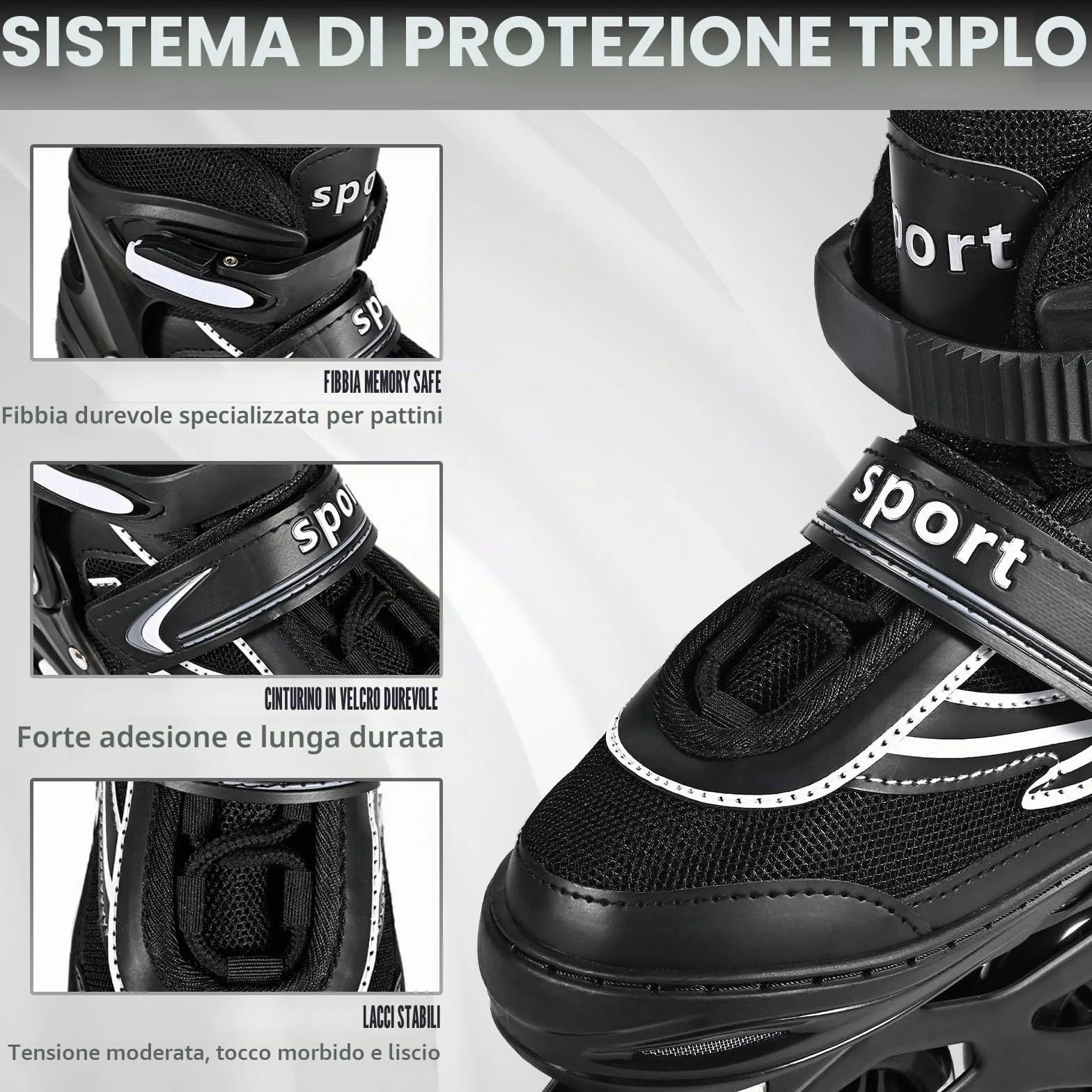 Pattini in linea regolabili per bambini e adulti con ruote luminose 4 ruote