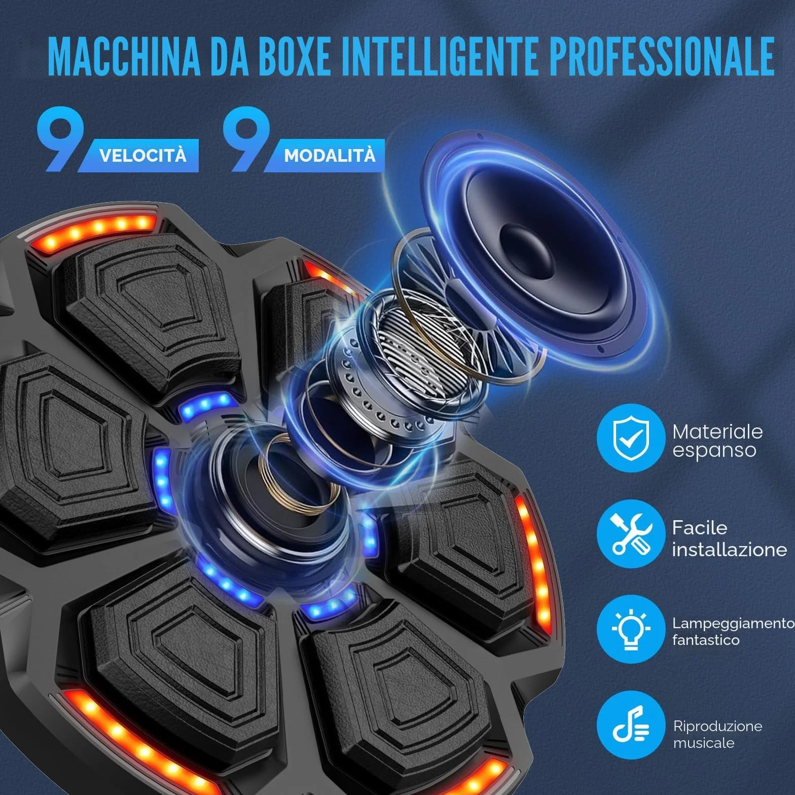 Music boxing machine, bersaglio da boxe musicale a parete, Smart LED, Bluetooth, con guantoni da boxe, con 9 velocità e modalità di conteggio, per adulti e bambini