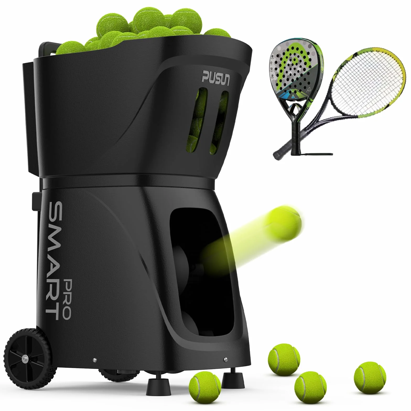 PUSUN PT-Smart Pro Macchina Lanciapalline Tennis Professionale Doppio Controllo Telecomando App Capacità 115+ Palline