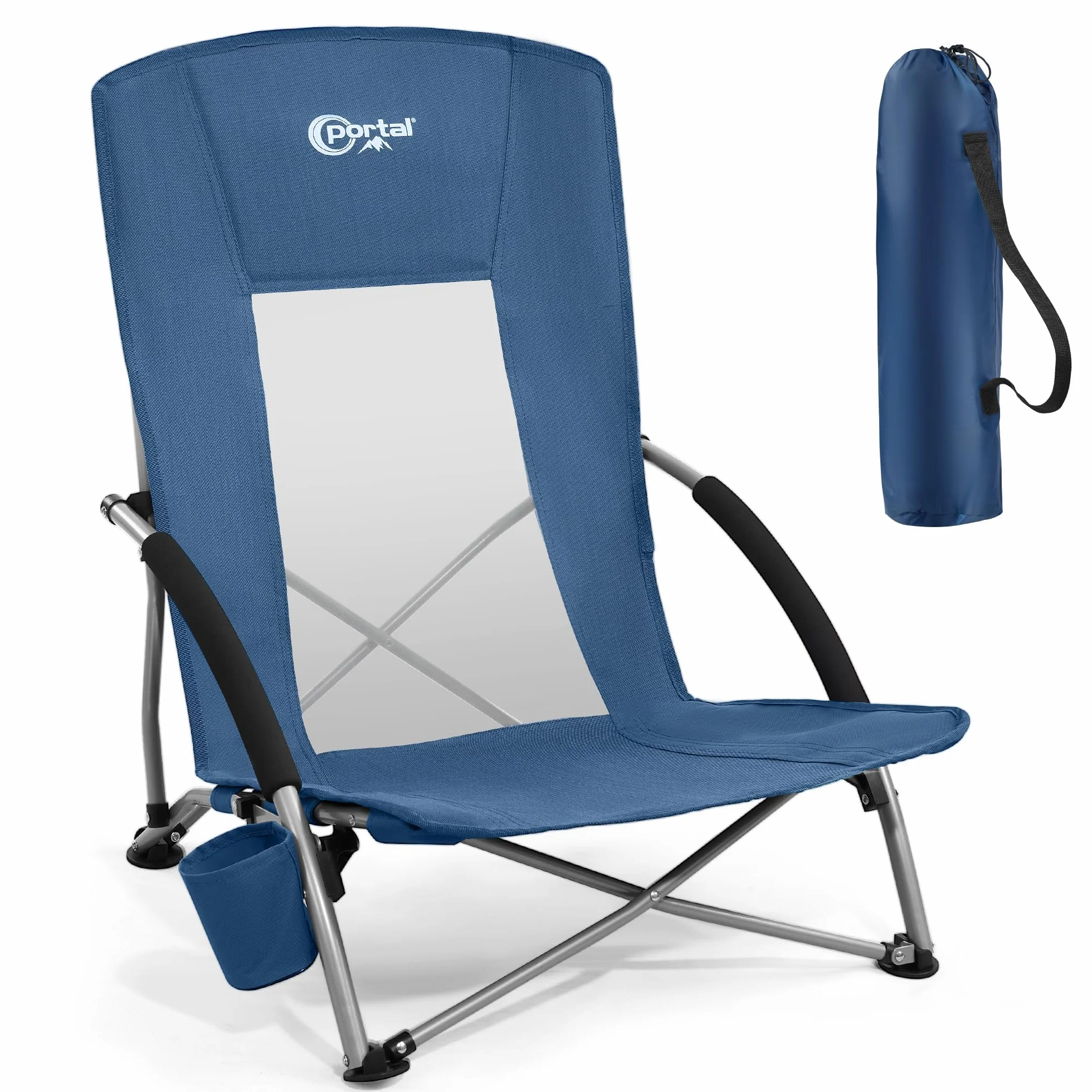 Portal Sedia da Spiaggia Pieghevole Leggera e Portatile, Supporto 150 kg Tessuto Traspirante con Borsa Trasporto Inclusa Ideale per Spiaggia, Giardino, Escursioni