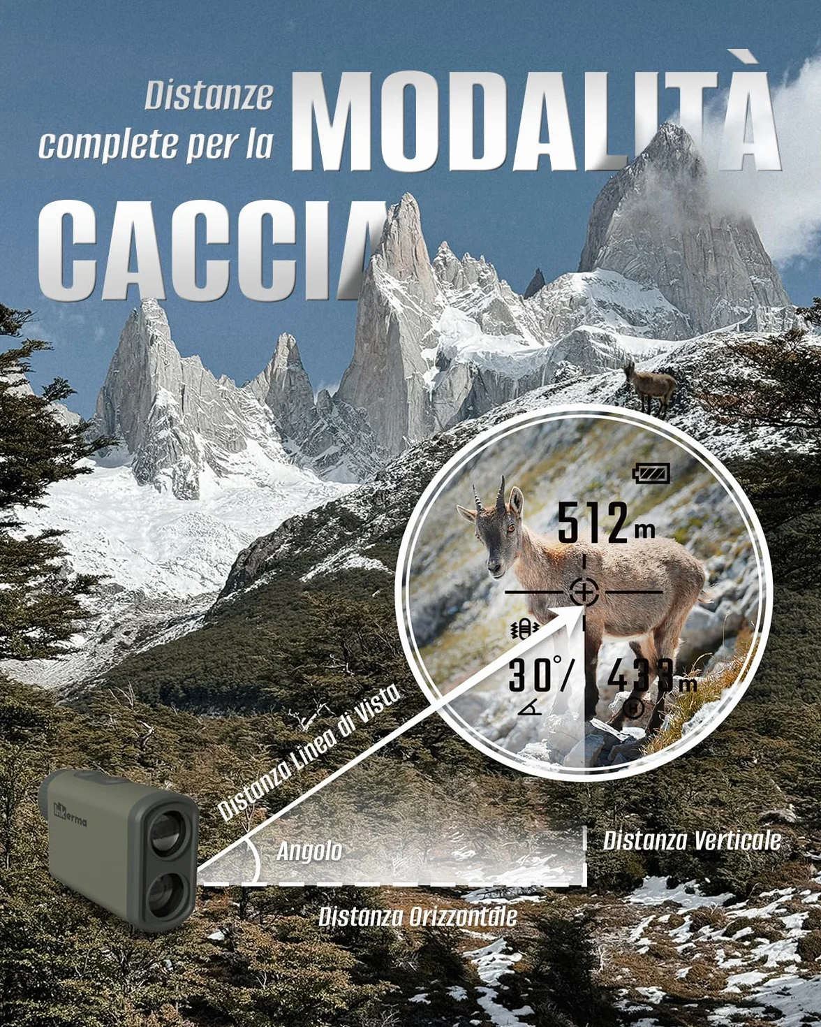 Telemetro Caccia Inkerma 1000/1200M Ricaricabile 6X LCD Angolo Compensazione Pendenza Hunter-X