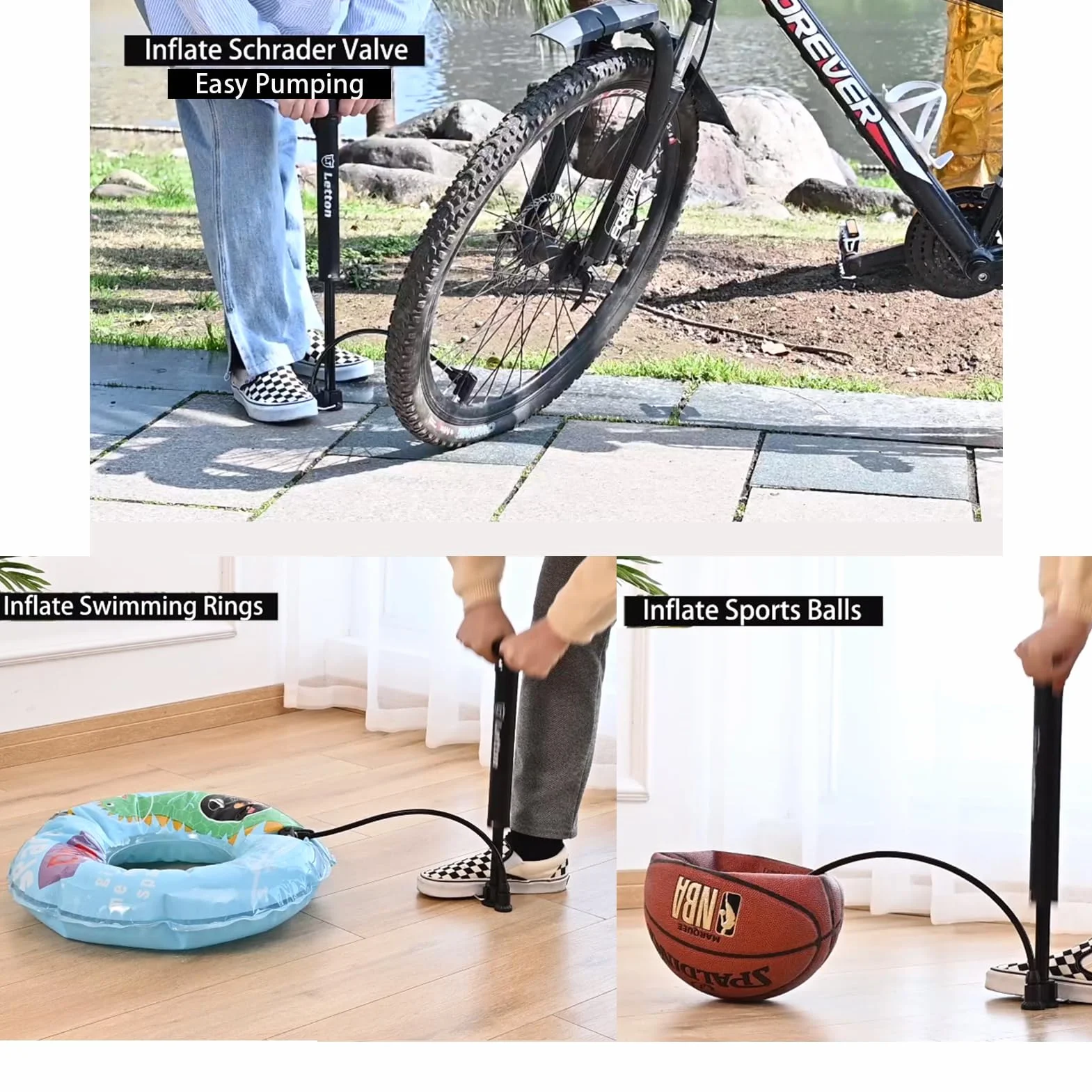 Letton Pompa da Pavimento Portatile per Bici, 8 Bar / 120 psi, valvole Presta e Schrader, ago a Sfera