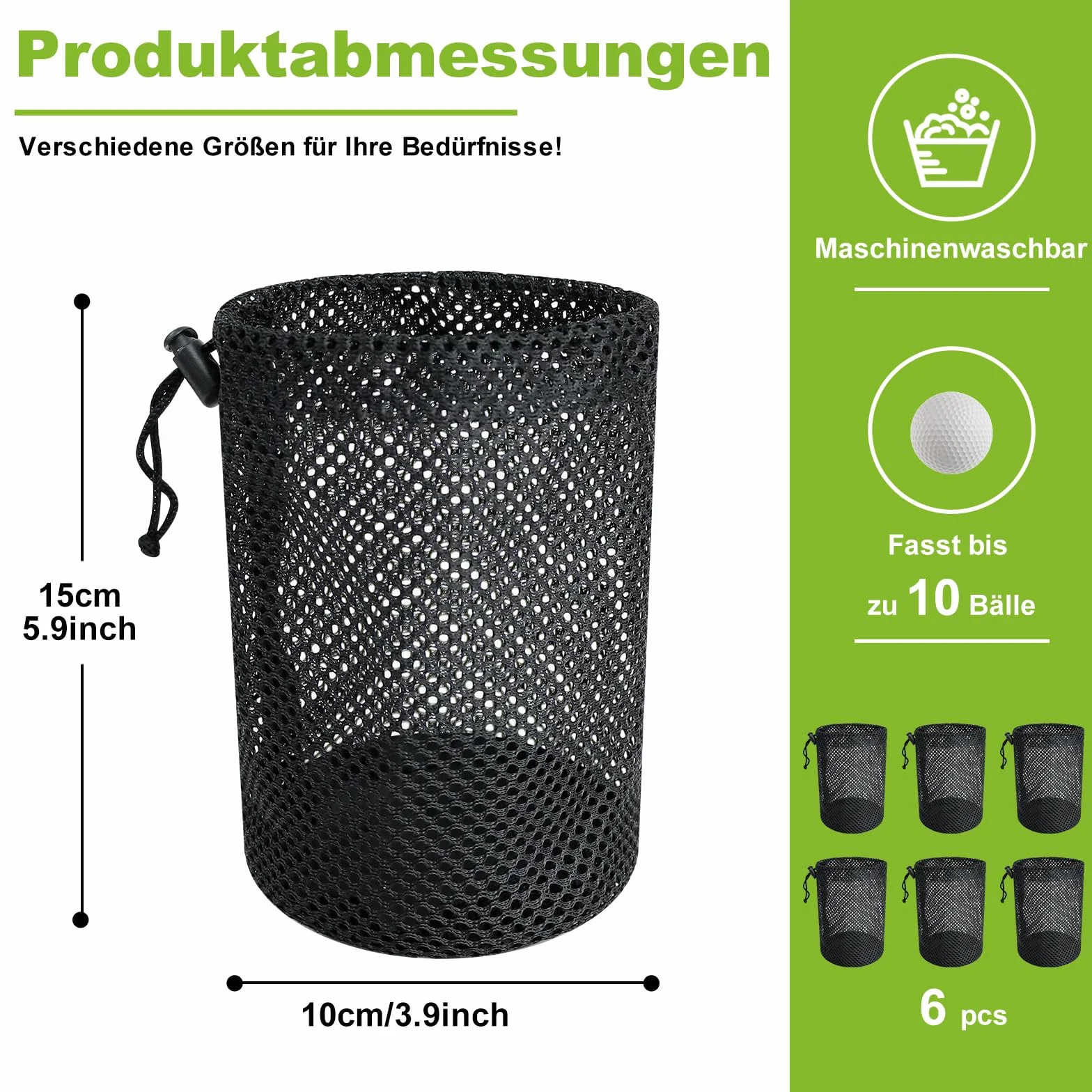 Borsa palline da golf 6 sacchetti rete coulisse portaoggetti sportiva