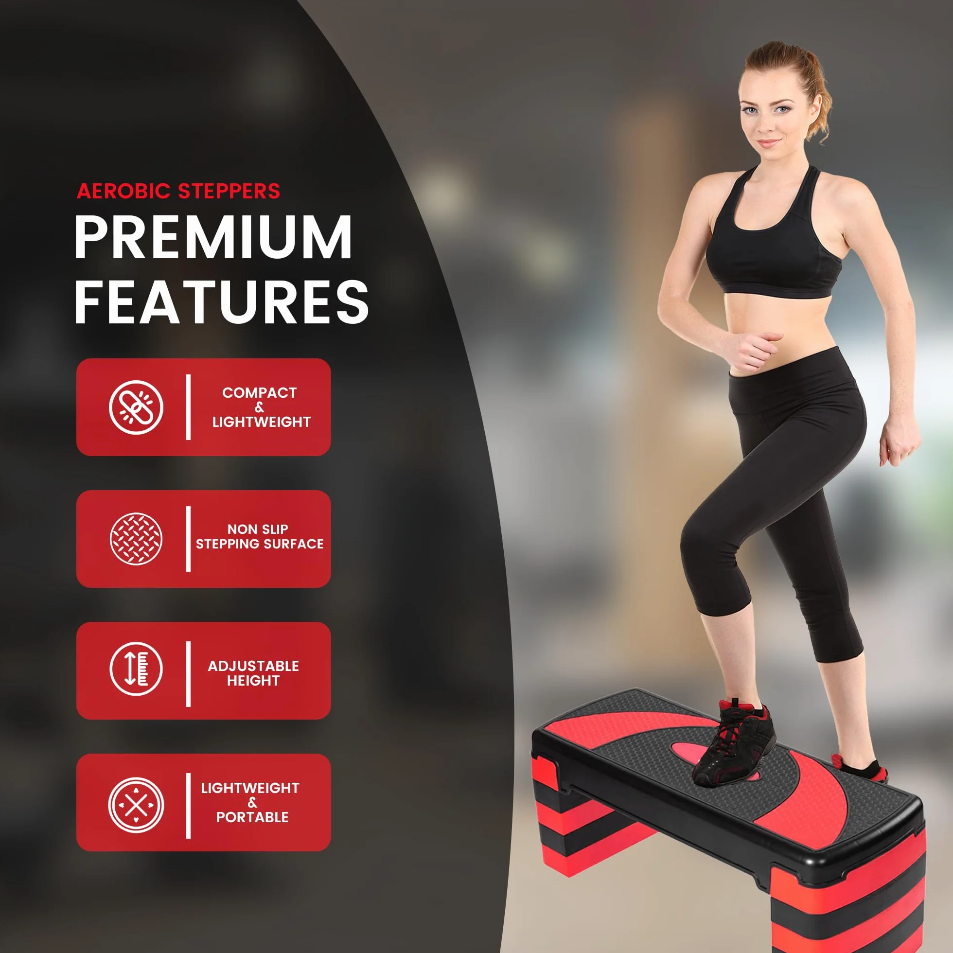Stepper fitness con 5 livelli di altezza regolabili 10-30 cm, piattaforma antiscivolo per esercizi aerobici