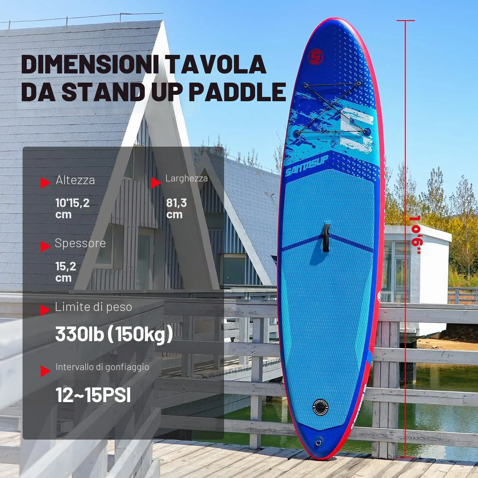 Paddle gonfiabile adulti 320 cm 15 cm spessore 150 kg Ocean10'6"