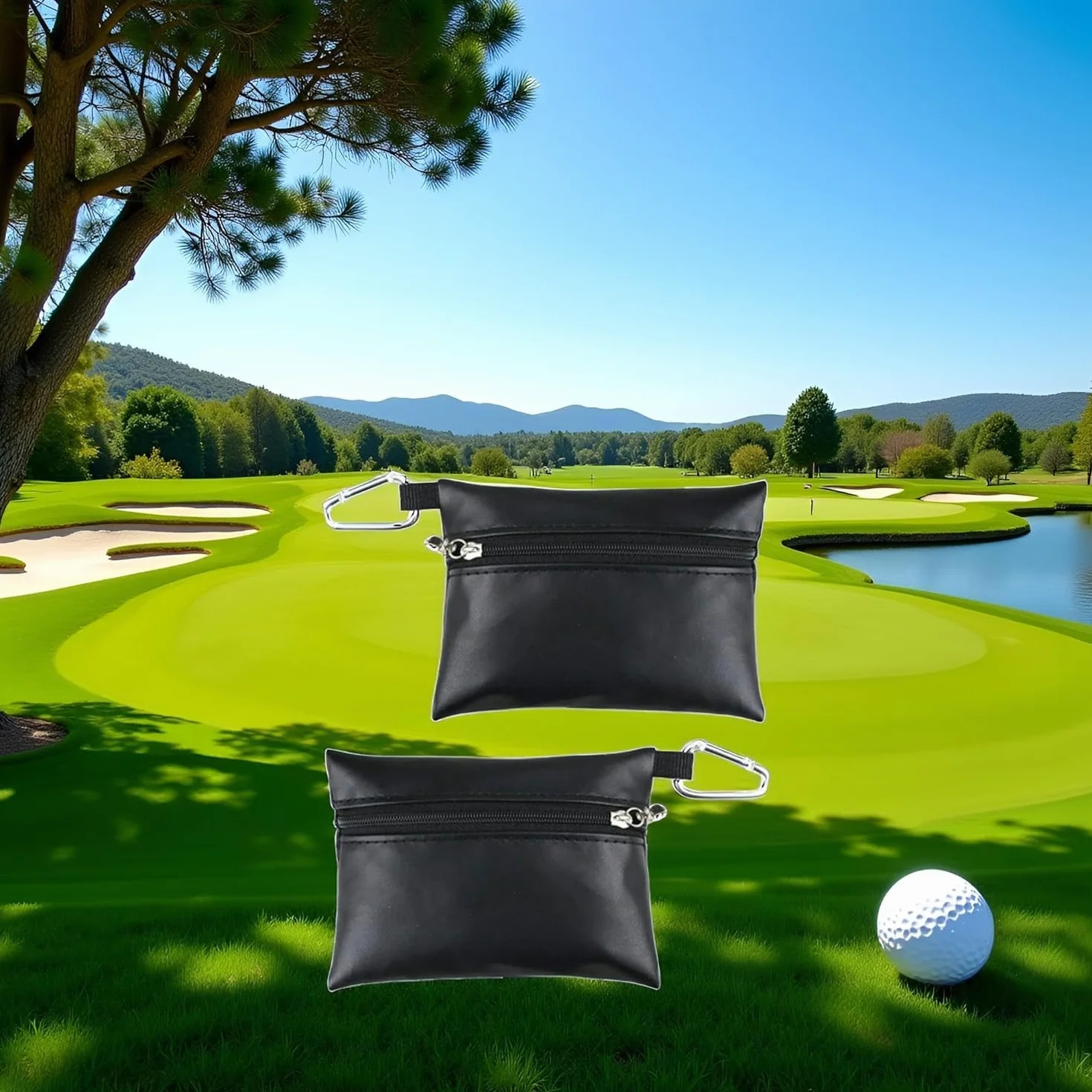 Borsa per tee da golf in pelle con cerniera, accessori per borse da golf, sacchetti neri per mini golf tee