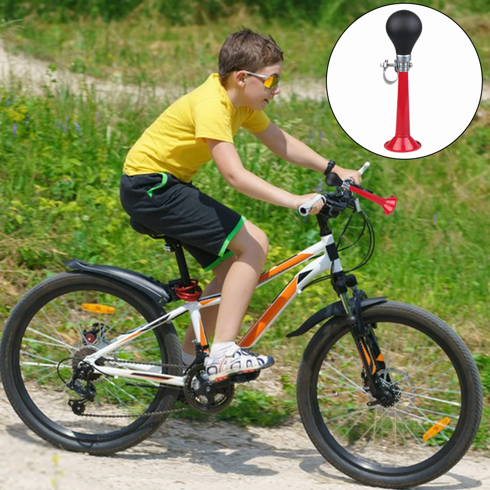 Clacson ad Aria per Bicicletta in Metallo 2 Pezzi Verde+Rosso con Morsetto Regolabile
