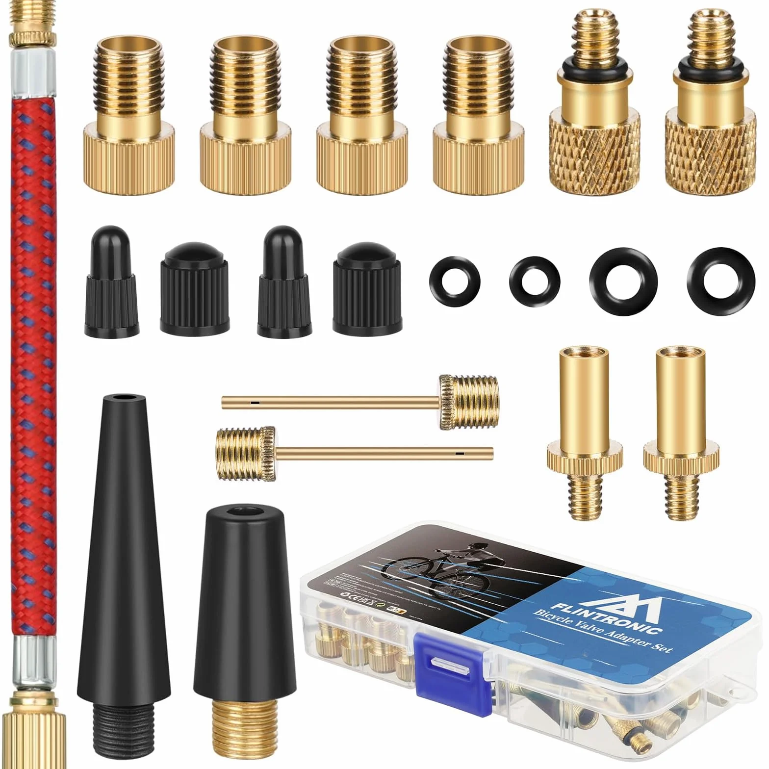 Flintronic Adattatore per Valvola Bicicletta, 21 Pezzi Set Convertitore SV DV AV Schrader