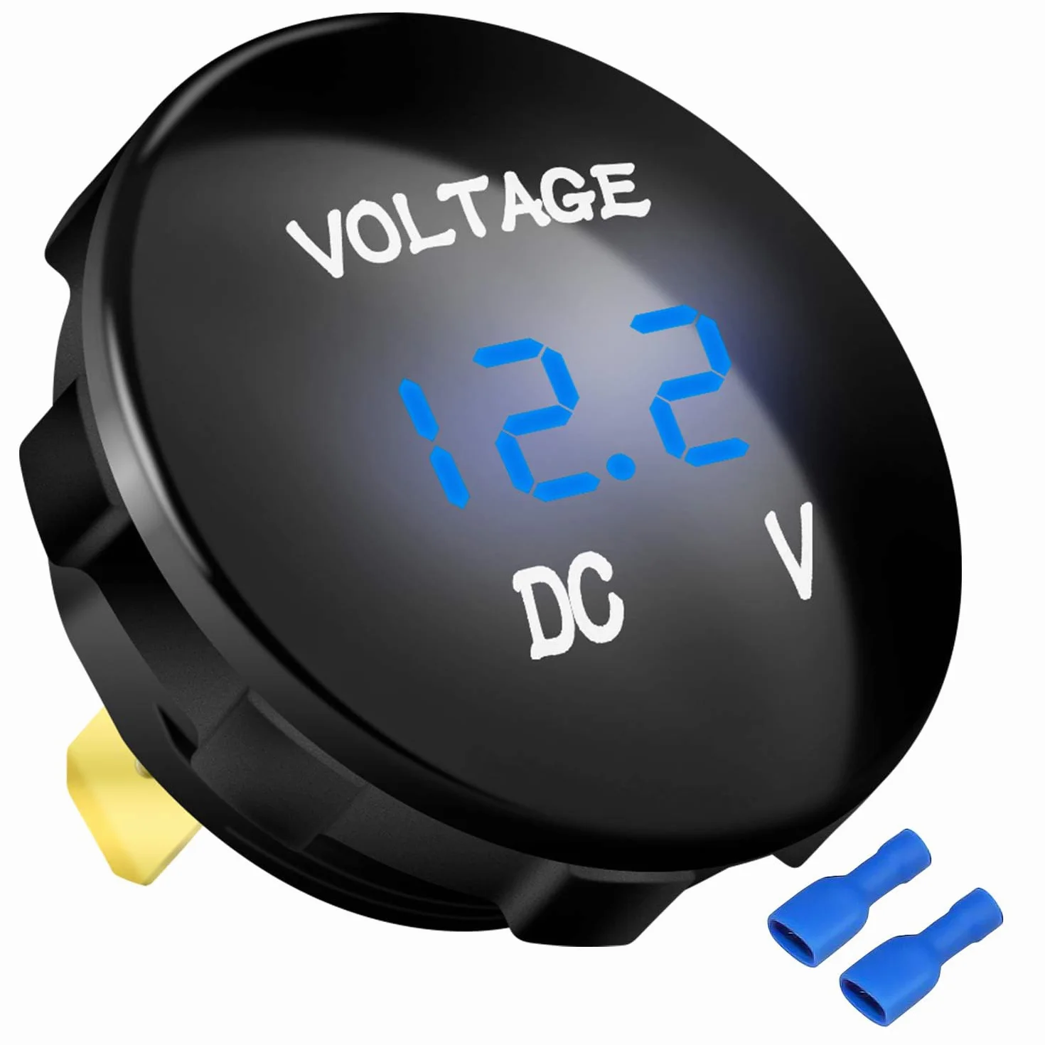 Greluma DC 12V 24V Indicatore voltmetro di ricambio per autoveicoli, misuratore di tensione LED digitale impermeabile 12V 24V 36V con display a colori blu, mini indicatore di monitoraggio batteria
