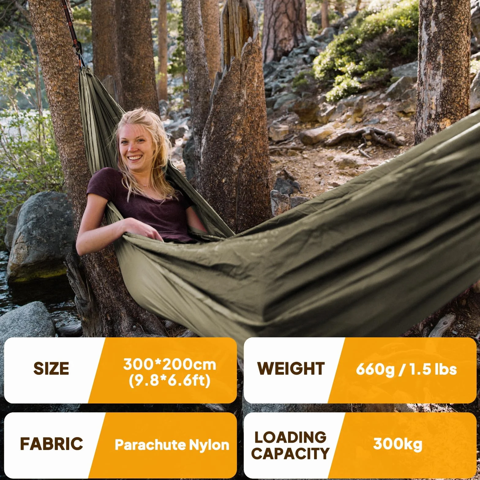 NATUREFUN Amaca da Campeggio Ultraleggera 300x200 cm Carico 300kg Nylon Paracadute Traspirante