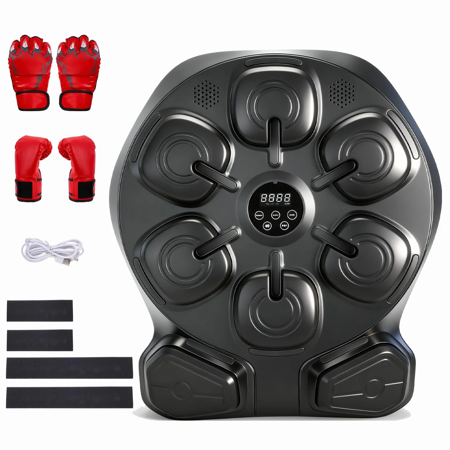 Macchina da boxe con musica, montaggio a parete, 9 modalità e 9 livelli di velocità, allenatore musicale con illuminazione a LED e Bluetooth, guantoni da boxe, per casa, ufficio e palestra