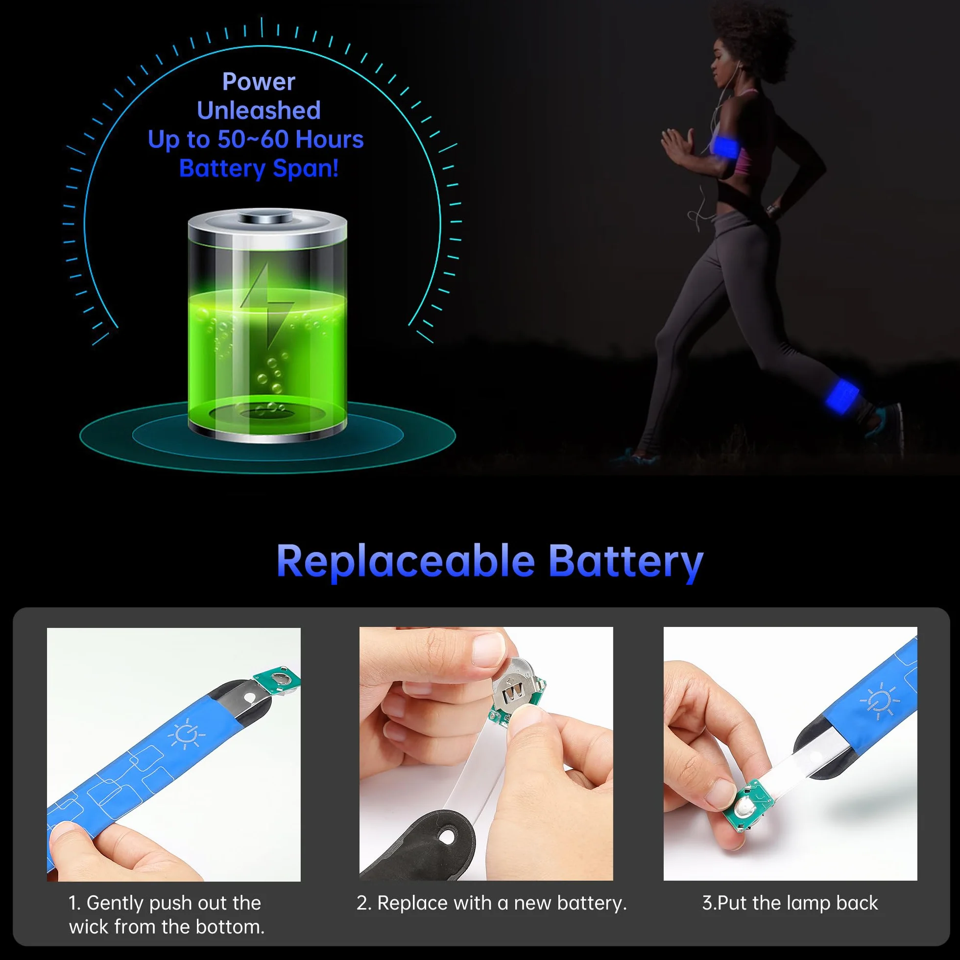 DazSpirit 4 LED Bracciale Braccialetto LED Alimentato a Batteria Fascia per Braccio di Sicurezza Notturna per Corsa