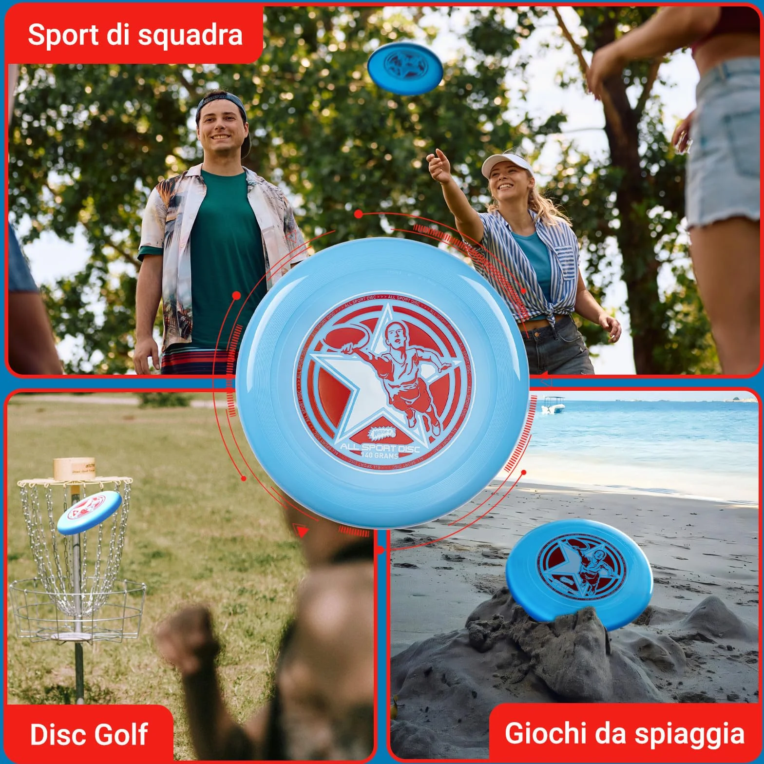 Wham-O Frisbee All Sport Disc 140g 25.02cm Impugnatura Resistente Antiscivolo per Giochi all'Aperto