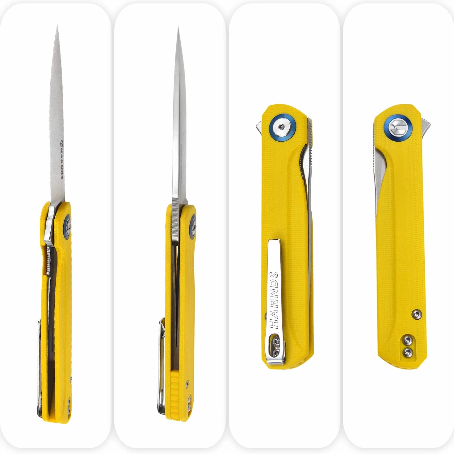 HARNDS Wind Coltello Pieghevole Tascabile Lama in Acciaio Sandvik con Manico G10, Coltello Serramanico Integrato Cuscinetto a Sfere per Caccia, Campeggio, Sopravvivenza(Giallo)