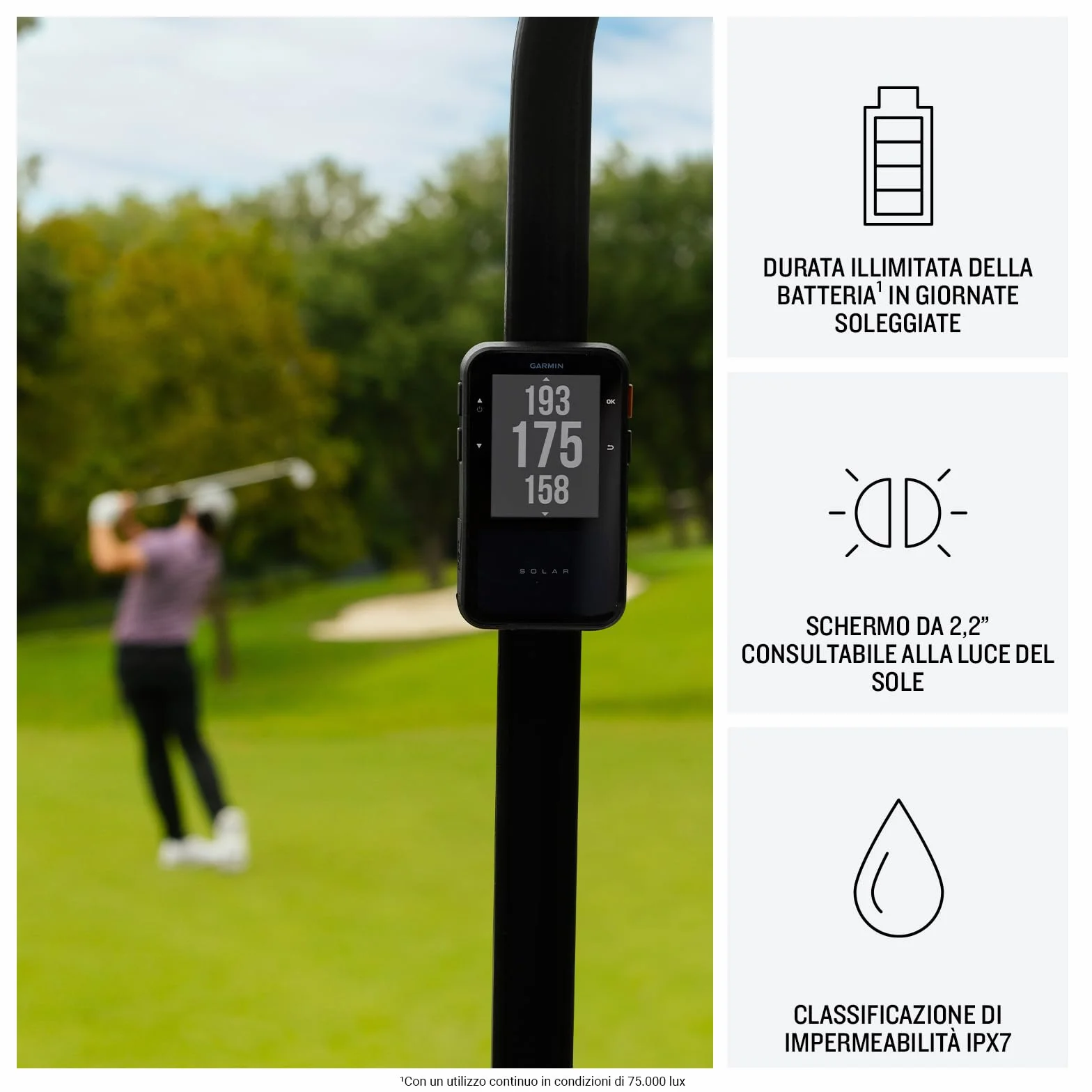 Garmin Approach G20 GPS Golf Portatile, Ricarica Solare, Mappe 43.000 Campi, Display 2,2"