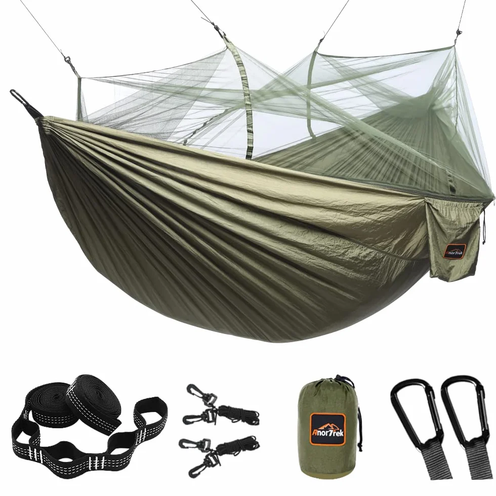 AnorTrek Amaca da Campeggio con Zanzariera Doppia e Singola 260x140 cm Army Green