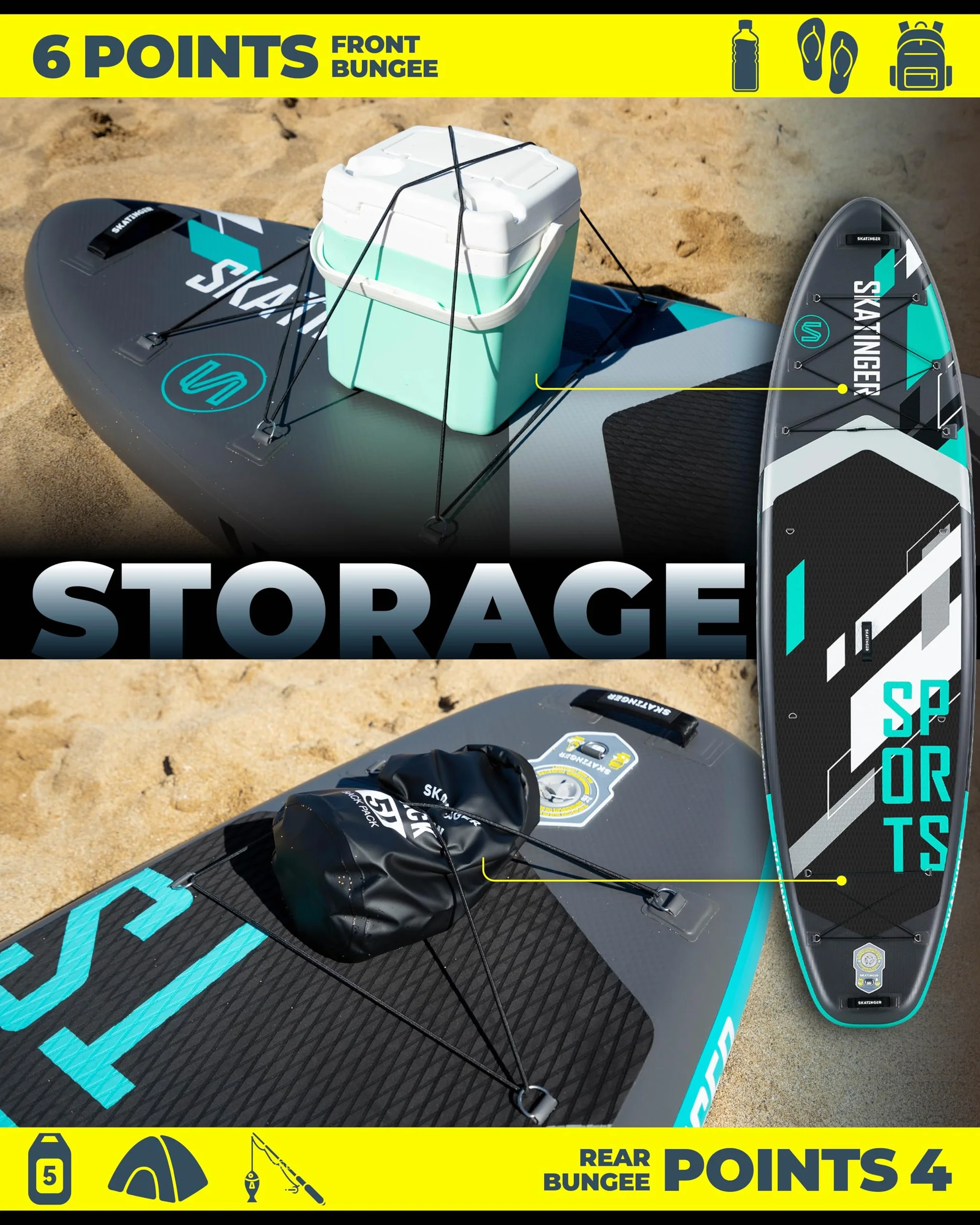 Skatinger Tavola da SUP gonfiabile 11'6 × 35" ultra stabile per 2+1 persone con zaino 100 l pinna americana