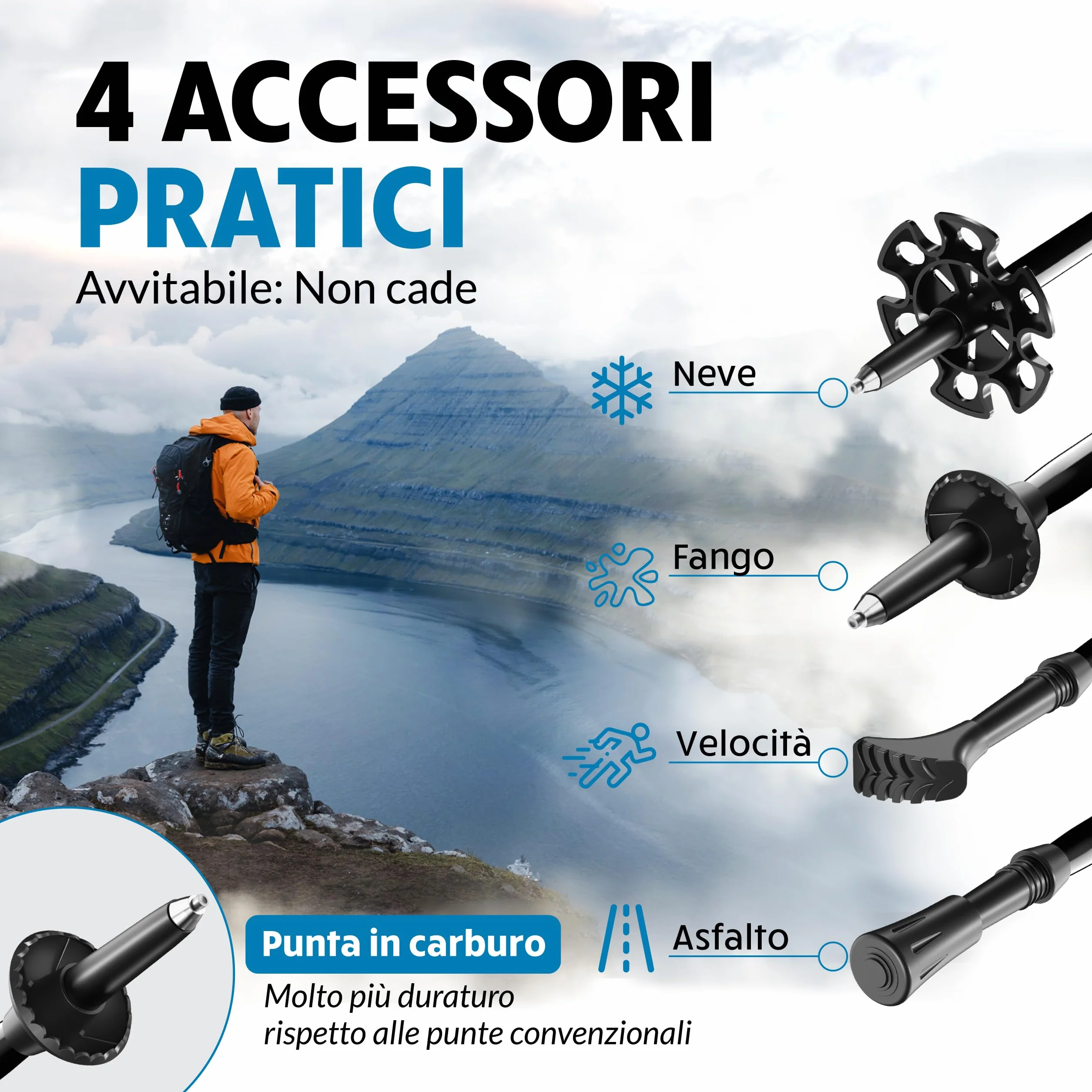 Terra Peak Bastoncini da trekking telescopici in alluminio carbonio nordic walking trail running escursionismo