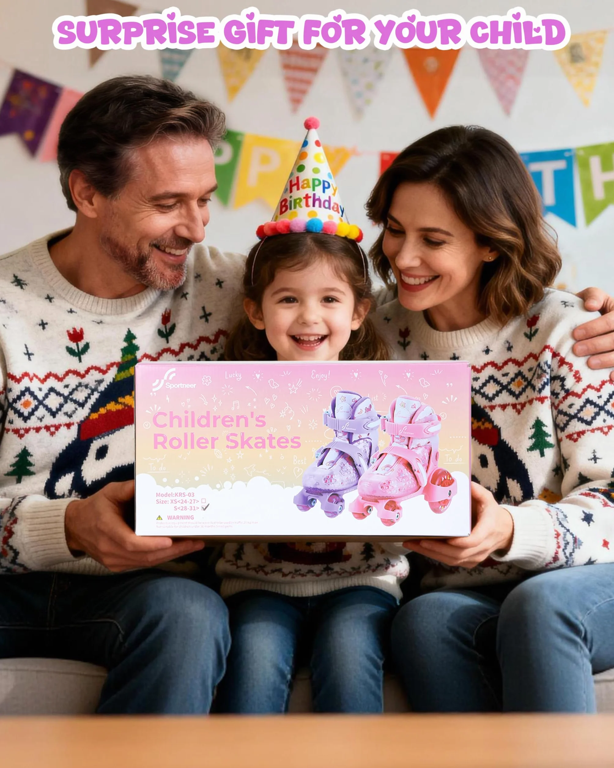 Pattini a Rotelle Per Bambina Con 4 Misure Regolabili, EU 24-31 Ruote Illuminate Per Principianti Weihnachts und Geburtstags Geschenke