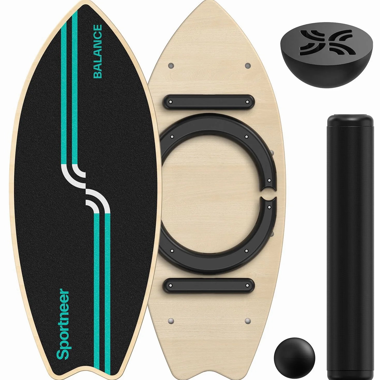 Sportneer Surfin Balance Board per adulti 8 in 1 – Balance board in legno per allenamento del core, surf, sci e riabilitazione – Sicura, antiscivolo, 200 kg
