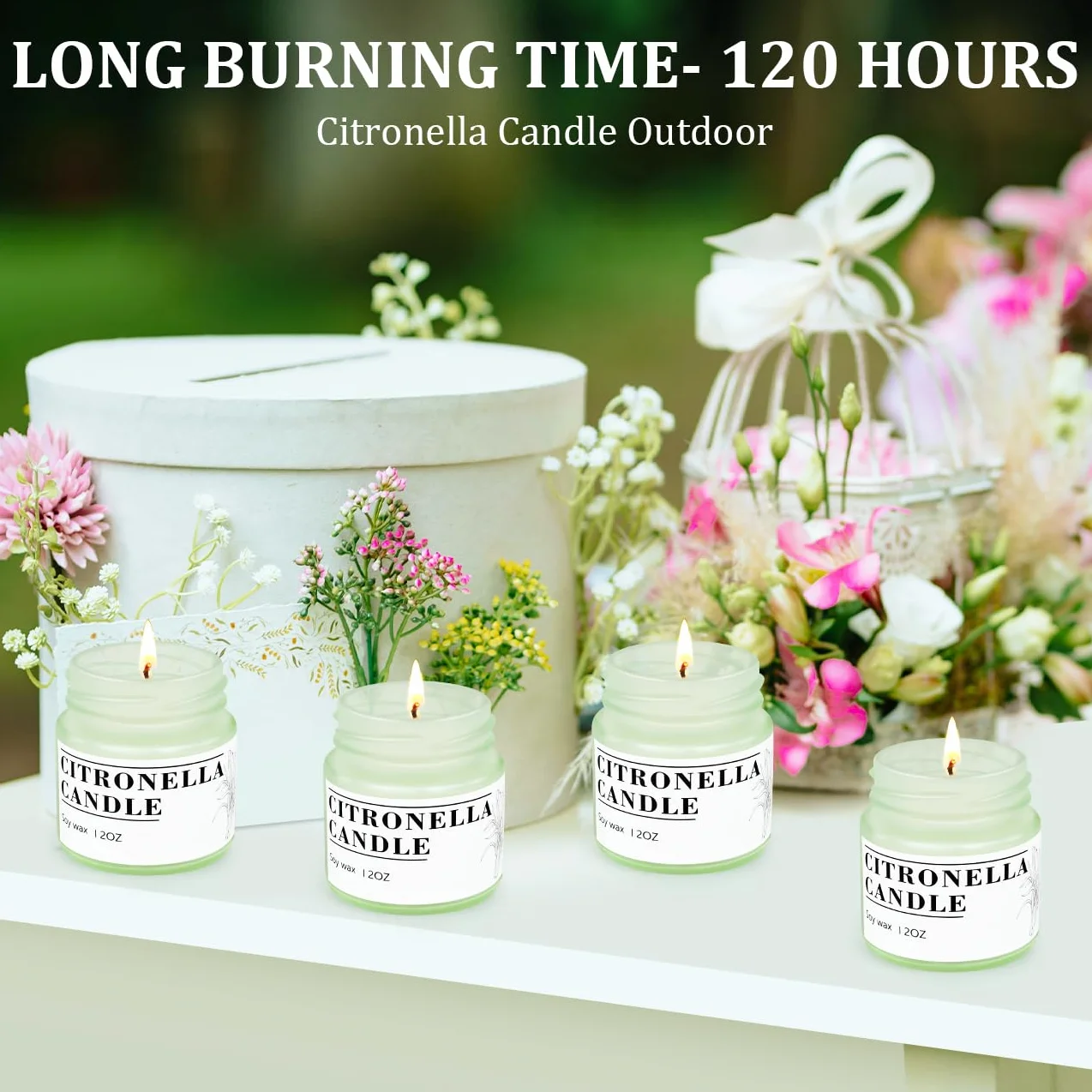 Candele alla citronella per esterni, cera di soia naturale, 6 pezzi, 200 ore